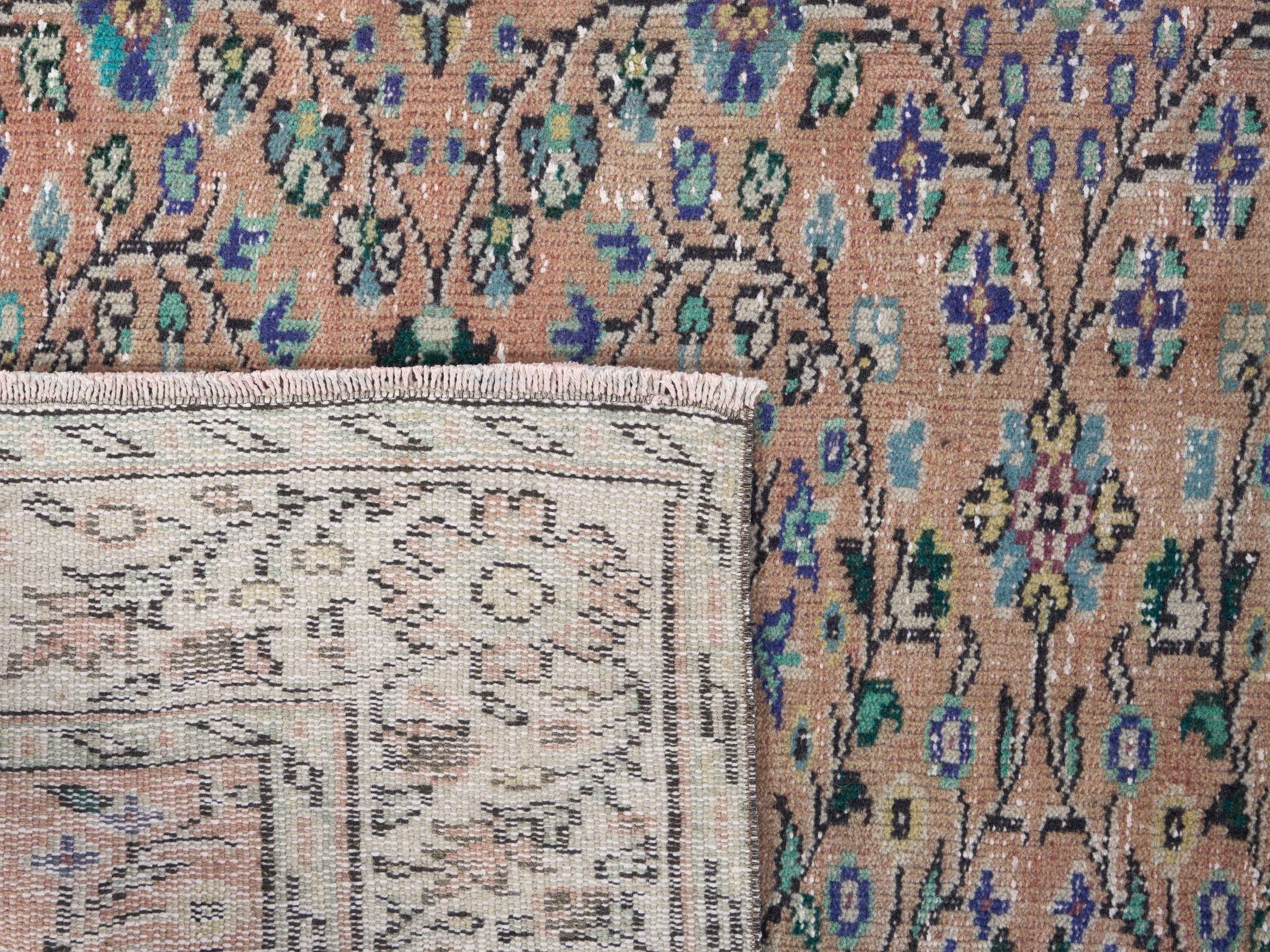 Turkish Manisa area rug in dusty rose and sage, view 10 of 10