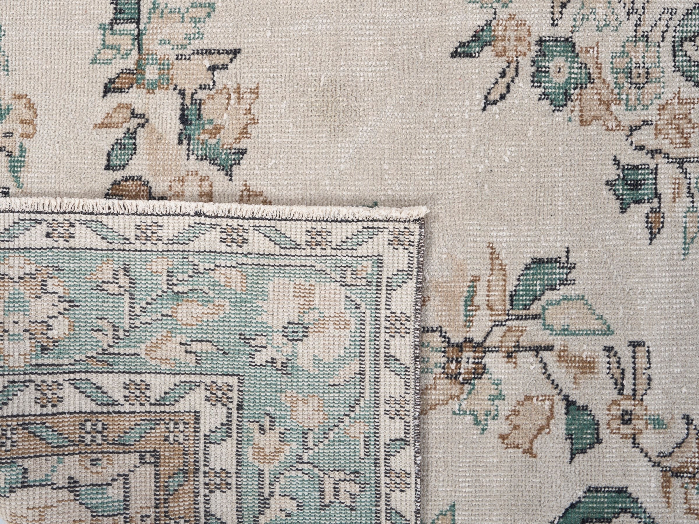 Turkish Isparta area rug in cream and teal, view 10 of 10