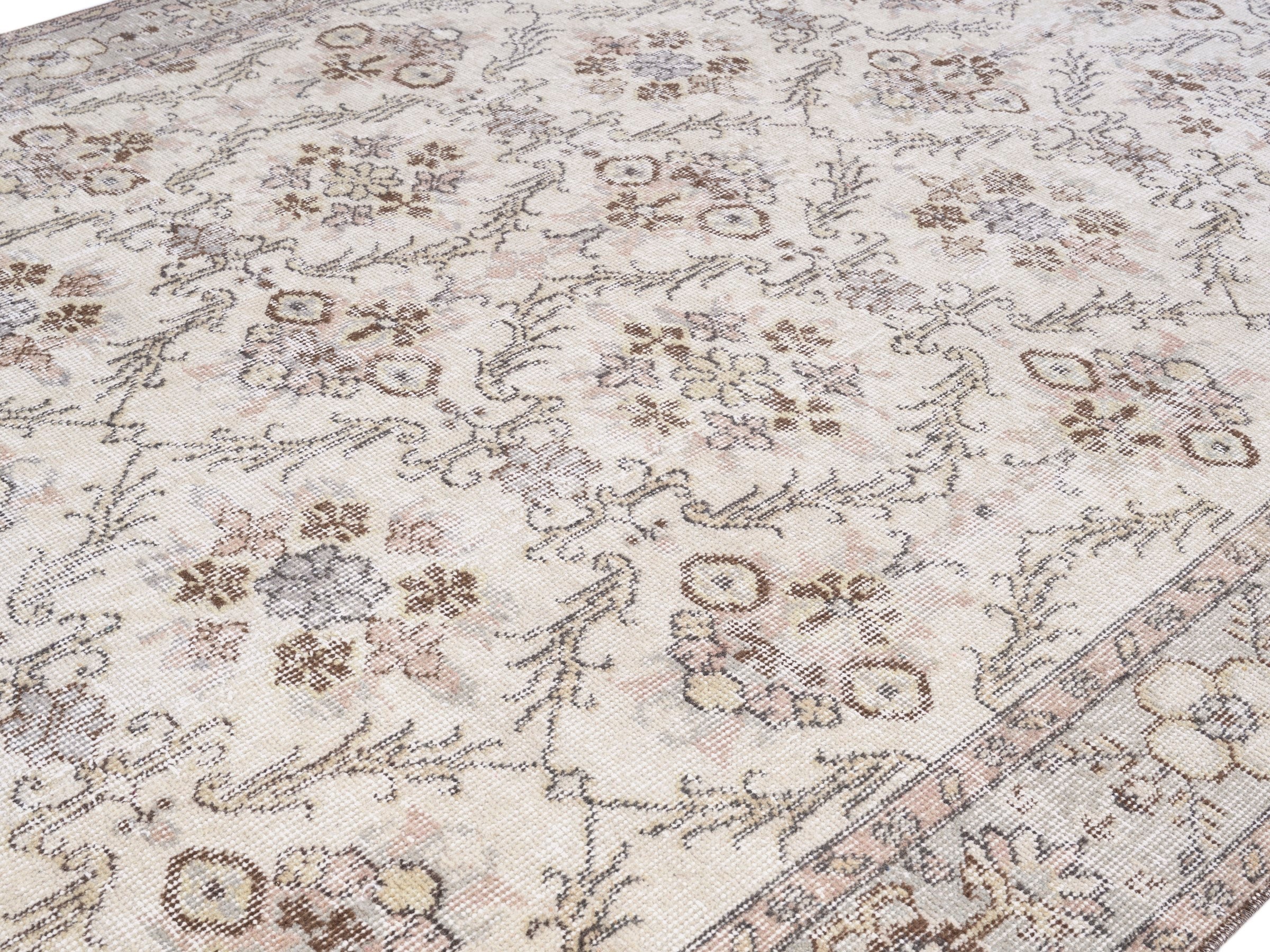 Turkish Isparta area rug in ivory and taupe, view 5 of 10