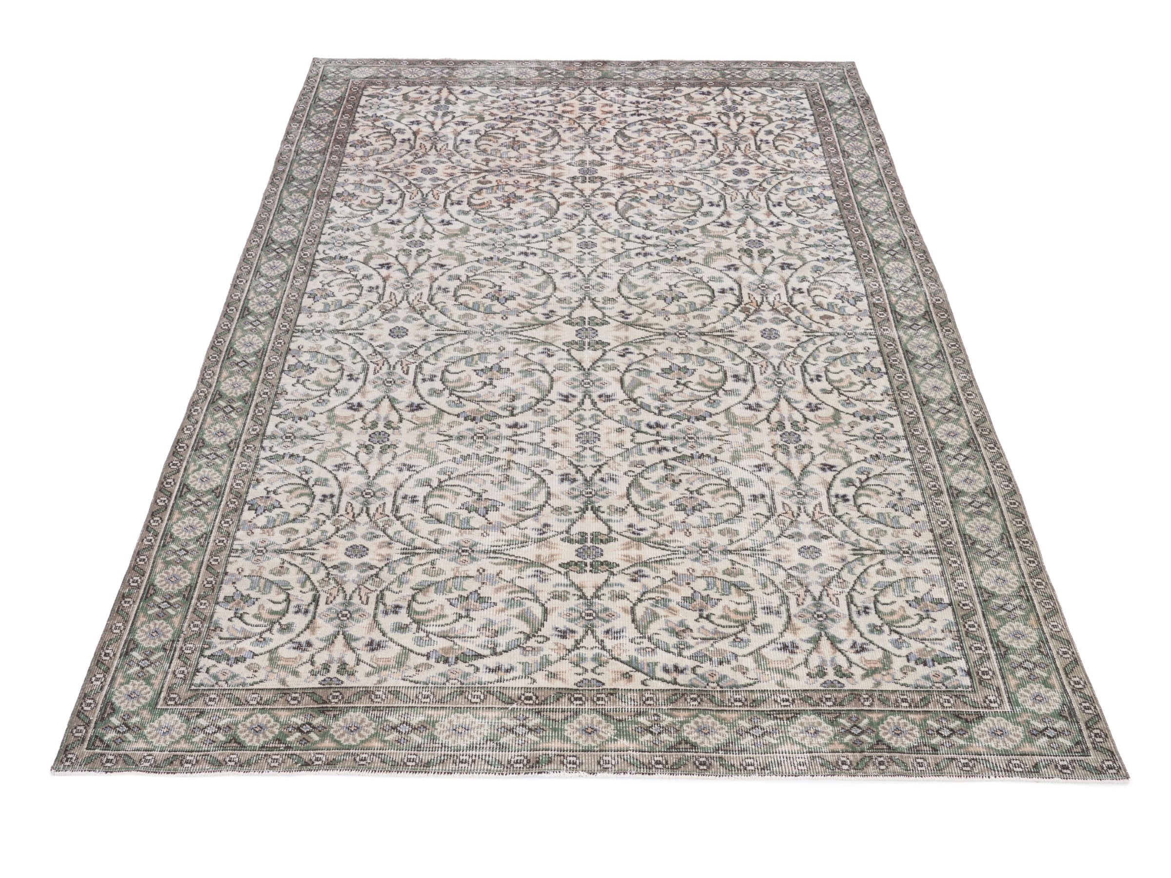 Turkish Isparta area rug in ivory and greige, view 2 of 10