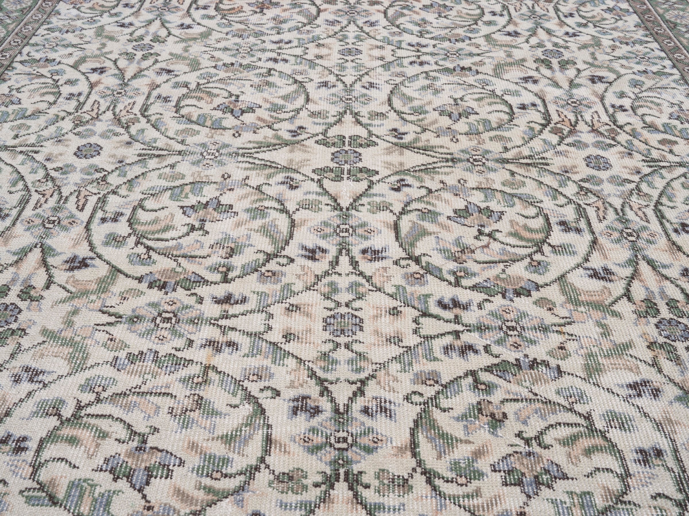 Turkish Isparta area rug in ivory and greige, view 4 of 10