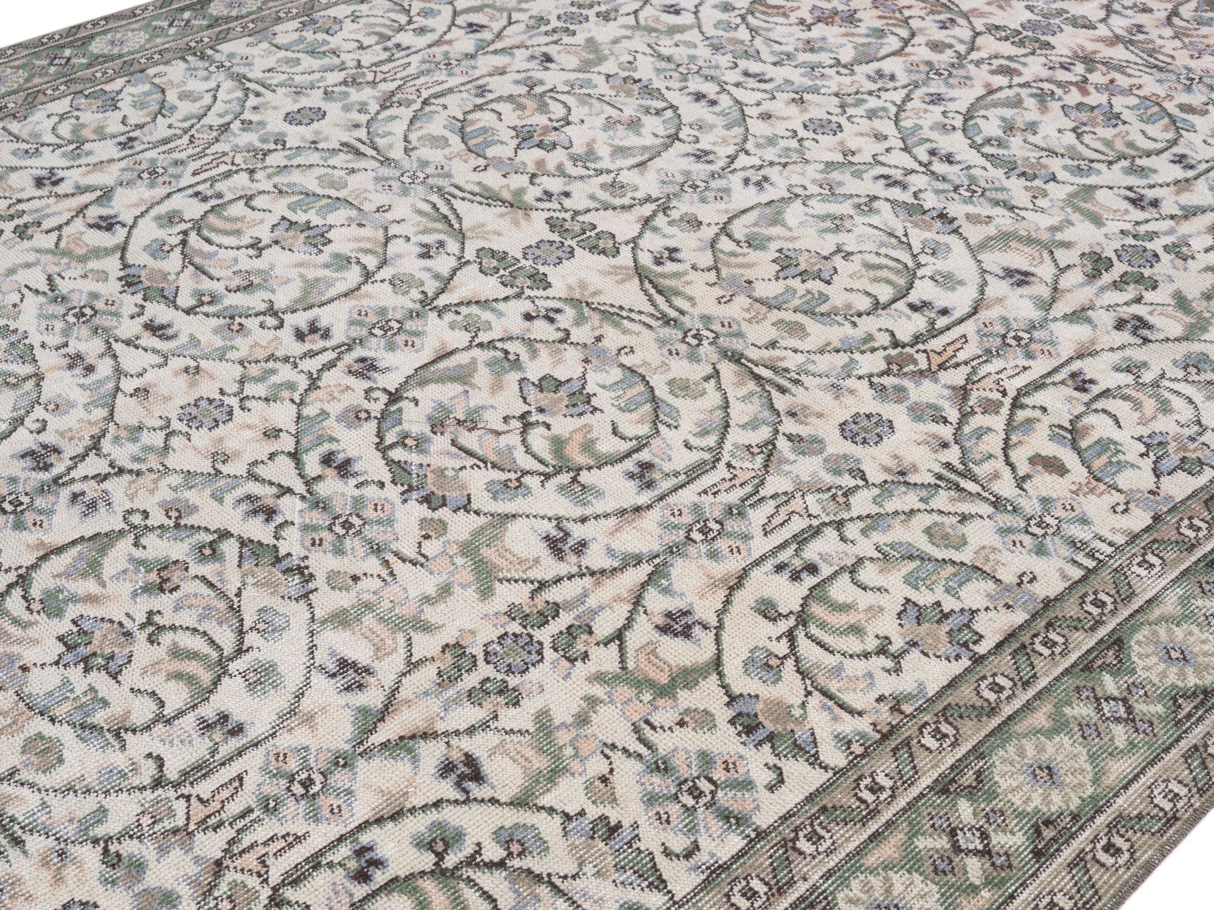 Turkish Isparta area rug in ivory and greige, view 5 of 10