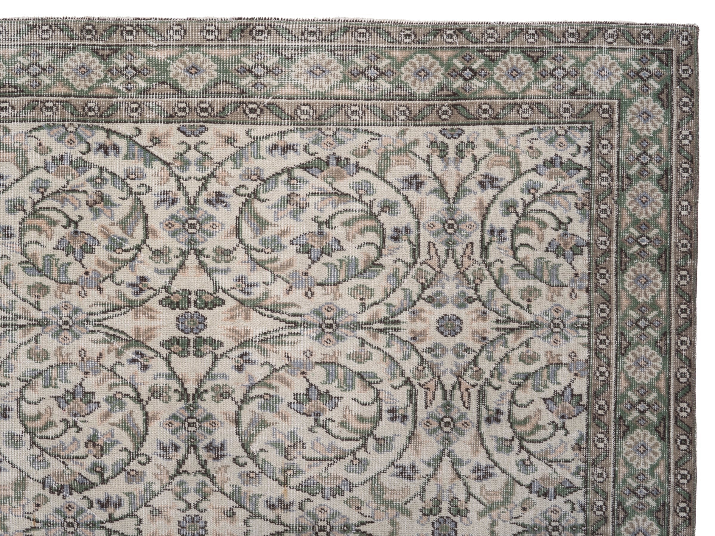 Turkish Isparta area rug in ivory and greige, view 8 of 10