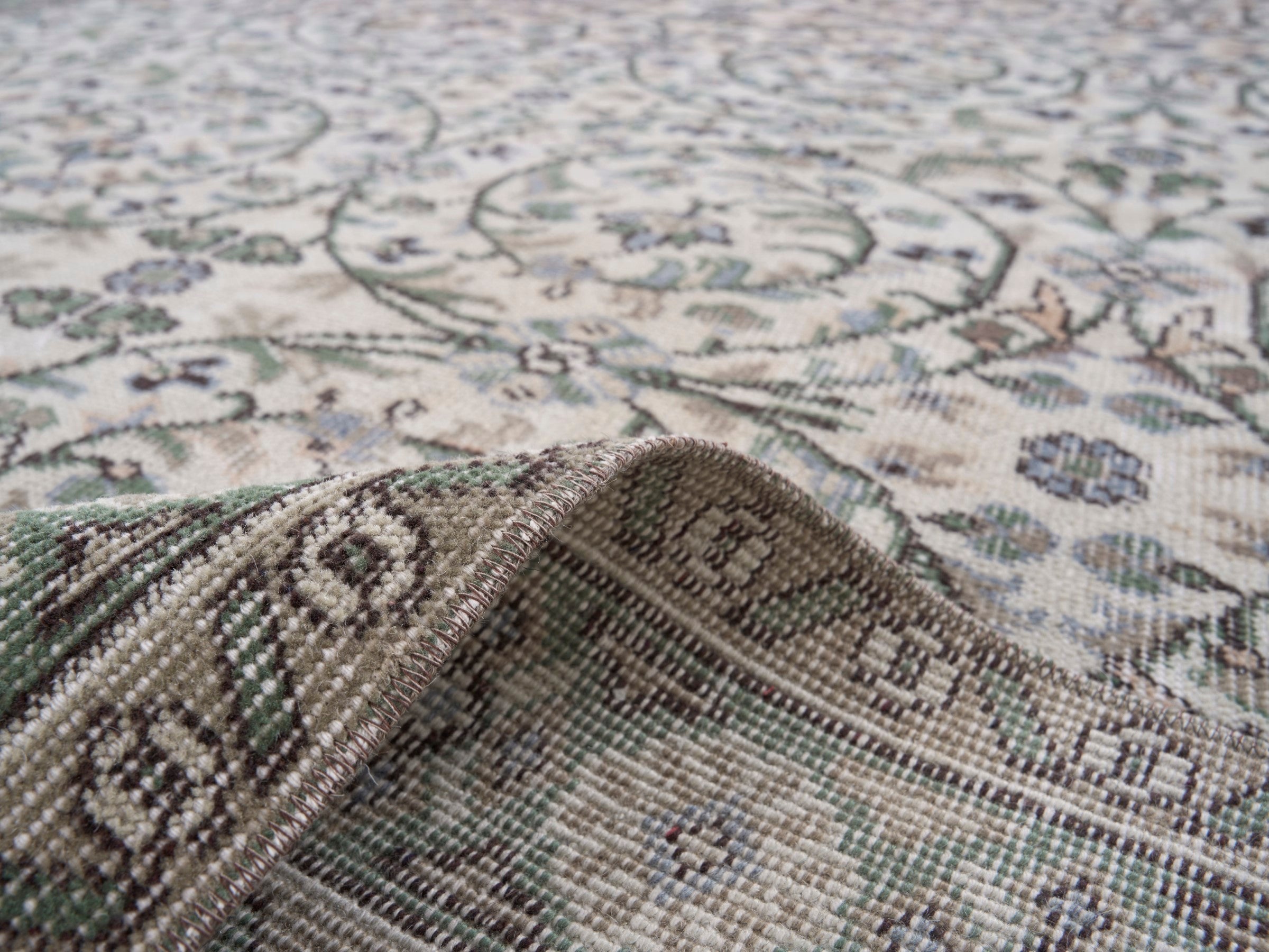 Turkish Isparta area rug in ivory and greige, view 9 of 10