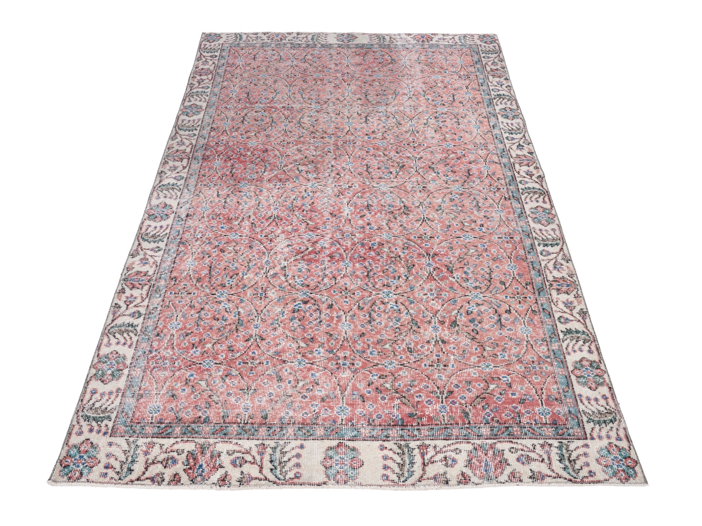 Turkish Isparta area rug in rose and cream, view 2 of 10