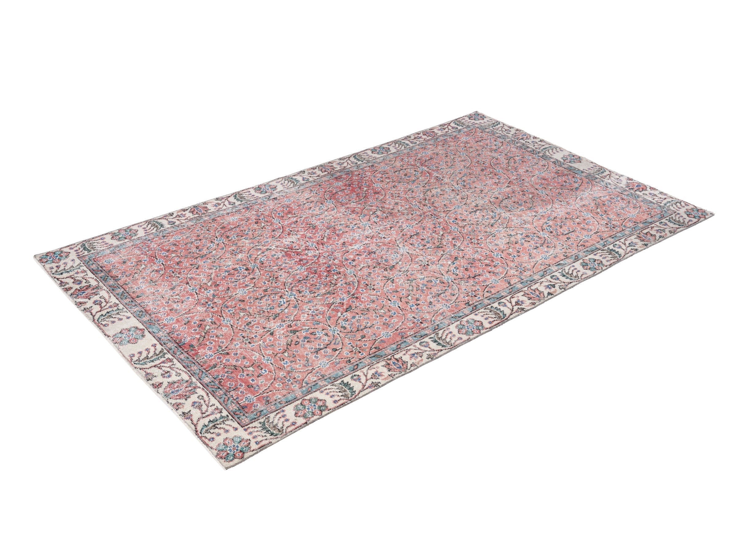 Turkish Isparta area rug in rose and cream, view 3 of 10