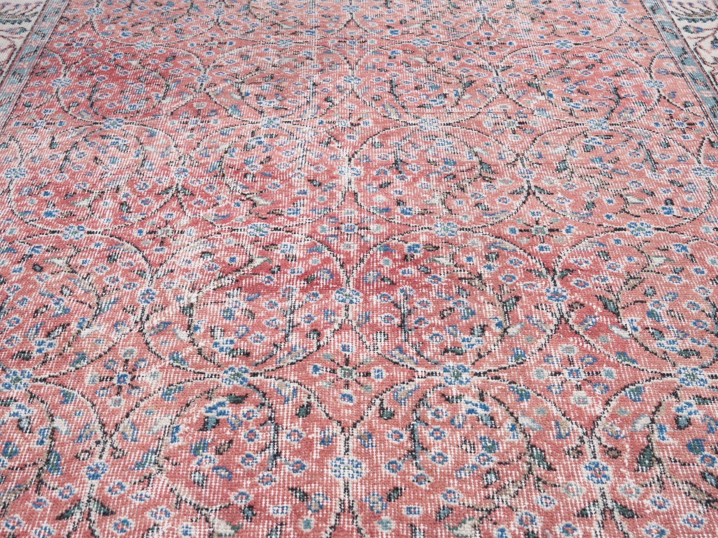 Turkish Isparta area rug in rose and cream, view 4 of 10