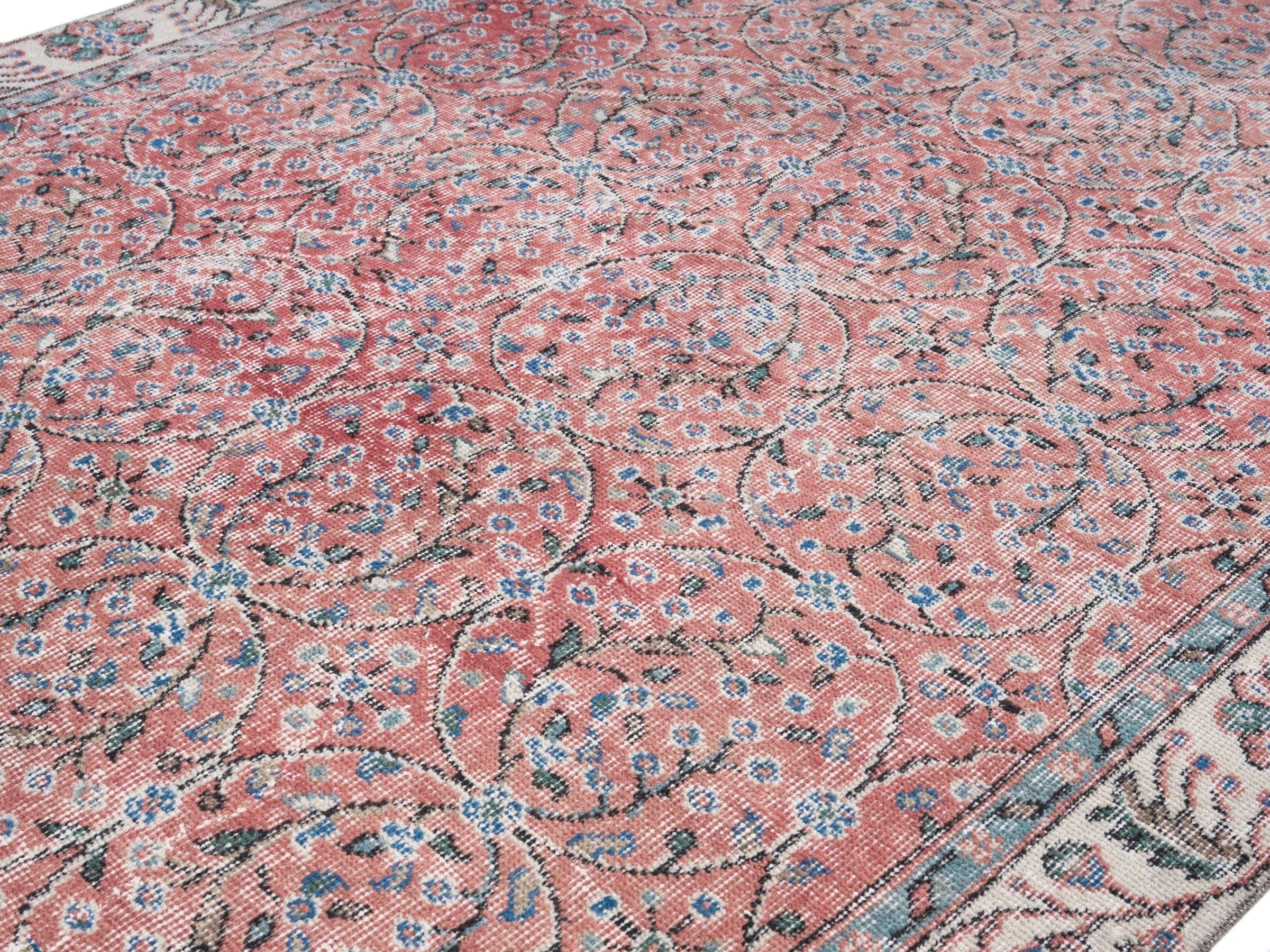 Turkish Isparta area rug in rose and cream, view 5 of 10