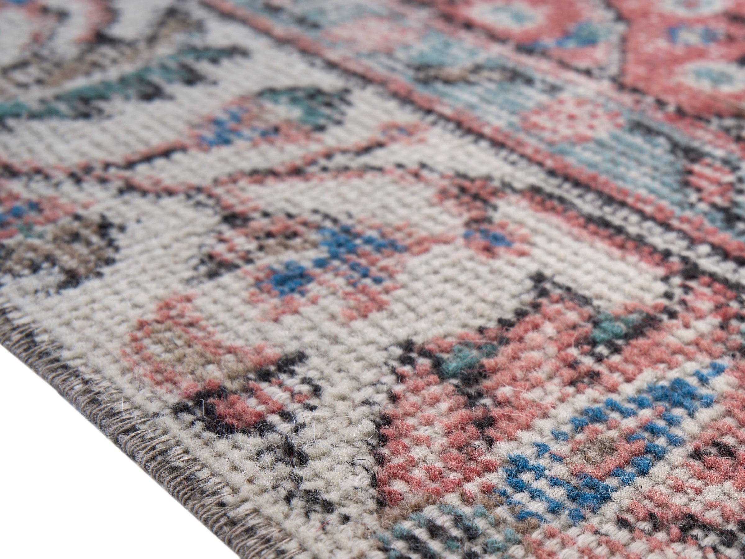 Turkish Isparta area rug in rose and cream, view 6 of 10