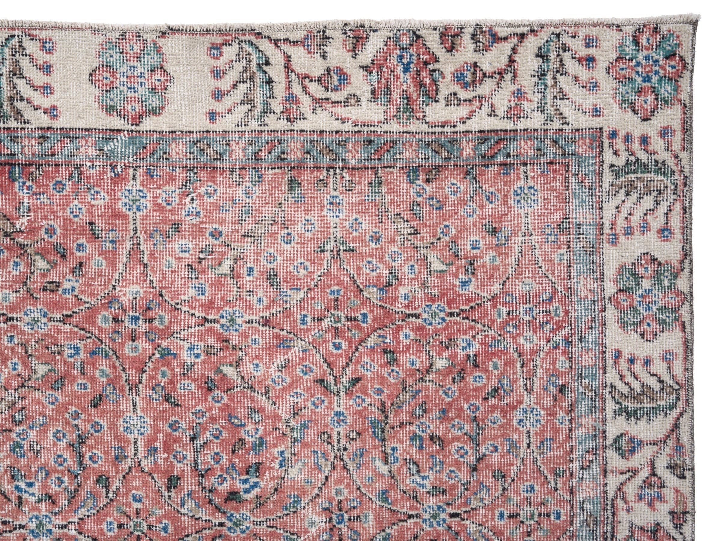 Turkish Isparta area rug in rose and cream, view 8 of 10