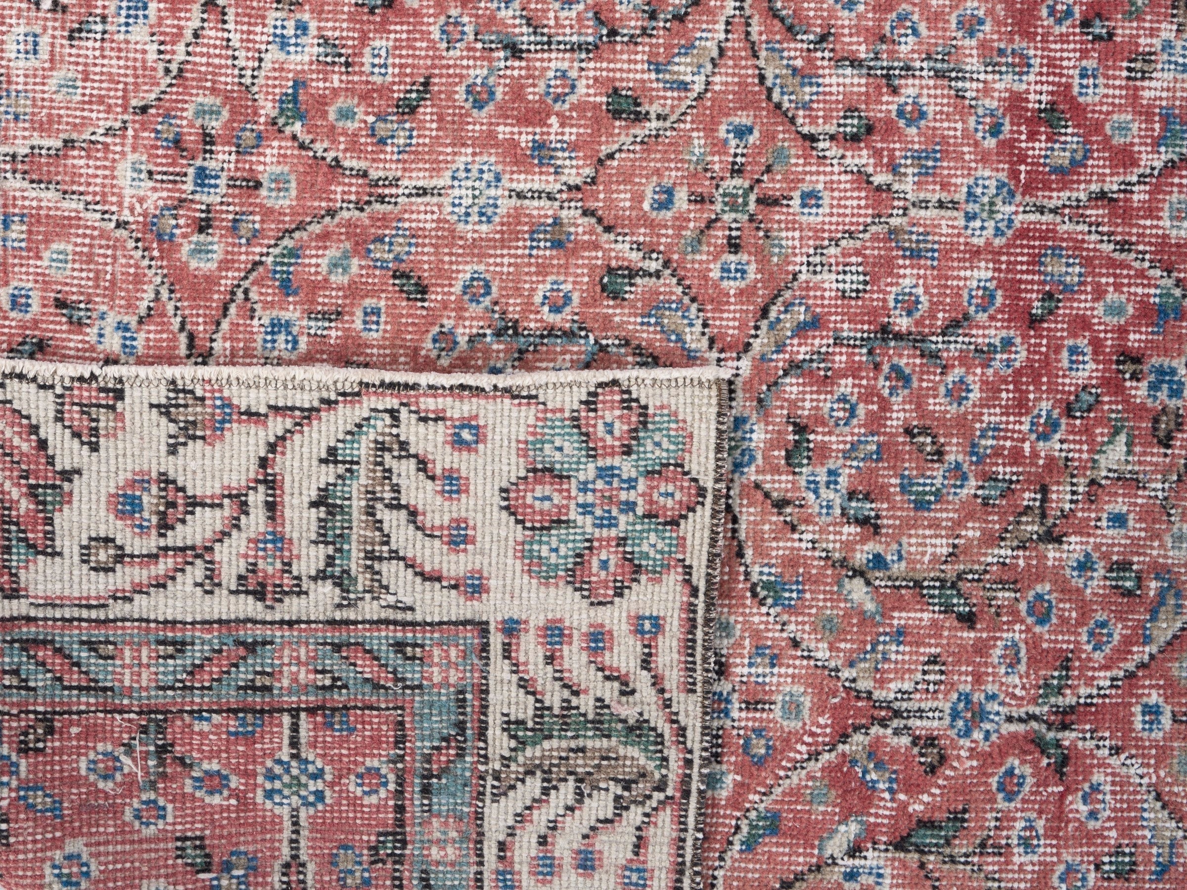 Turkish Isparta area rug in rose and cream, view 10 of 10
