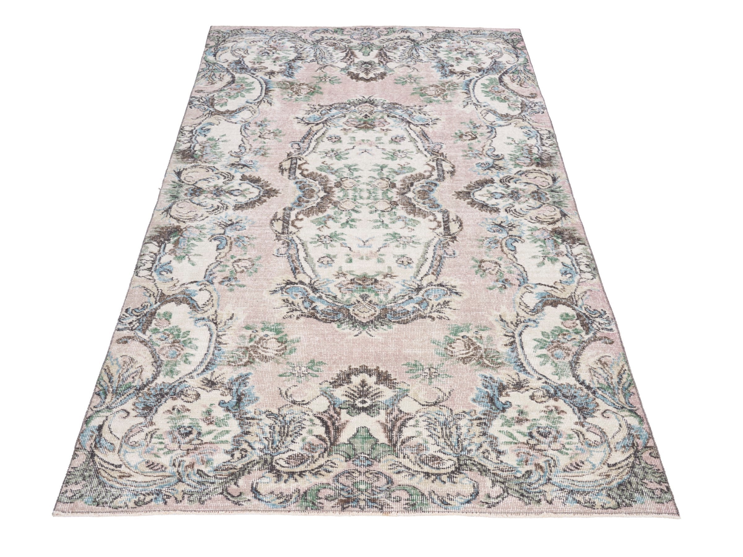 Turkish Isparta area rug in muted pink and cream, view 2 of 10