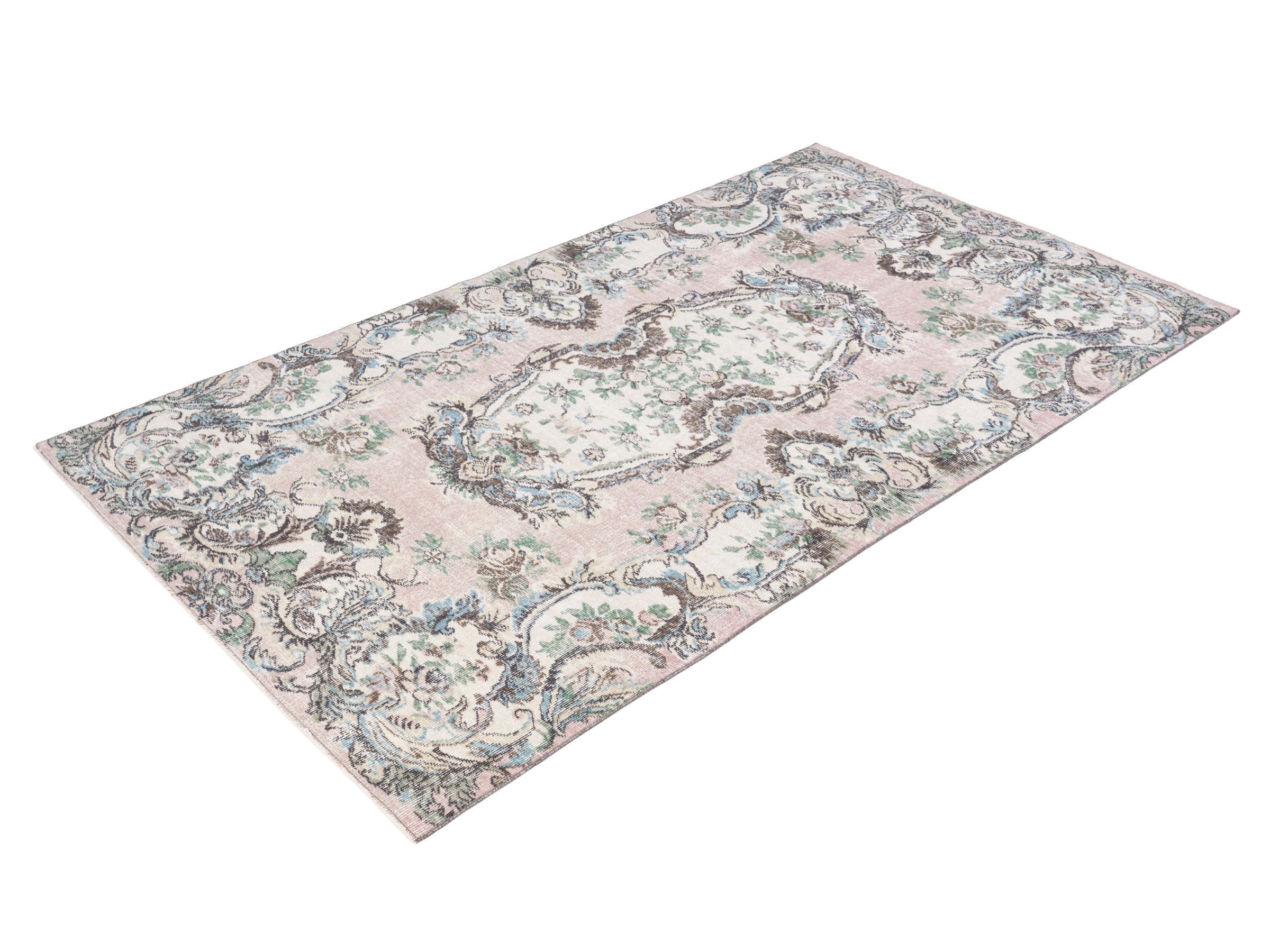 Turkish Isparta area rug in muted pink and cream, view 3 of 10