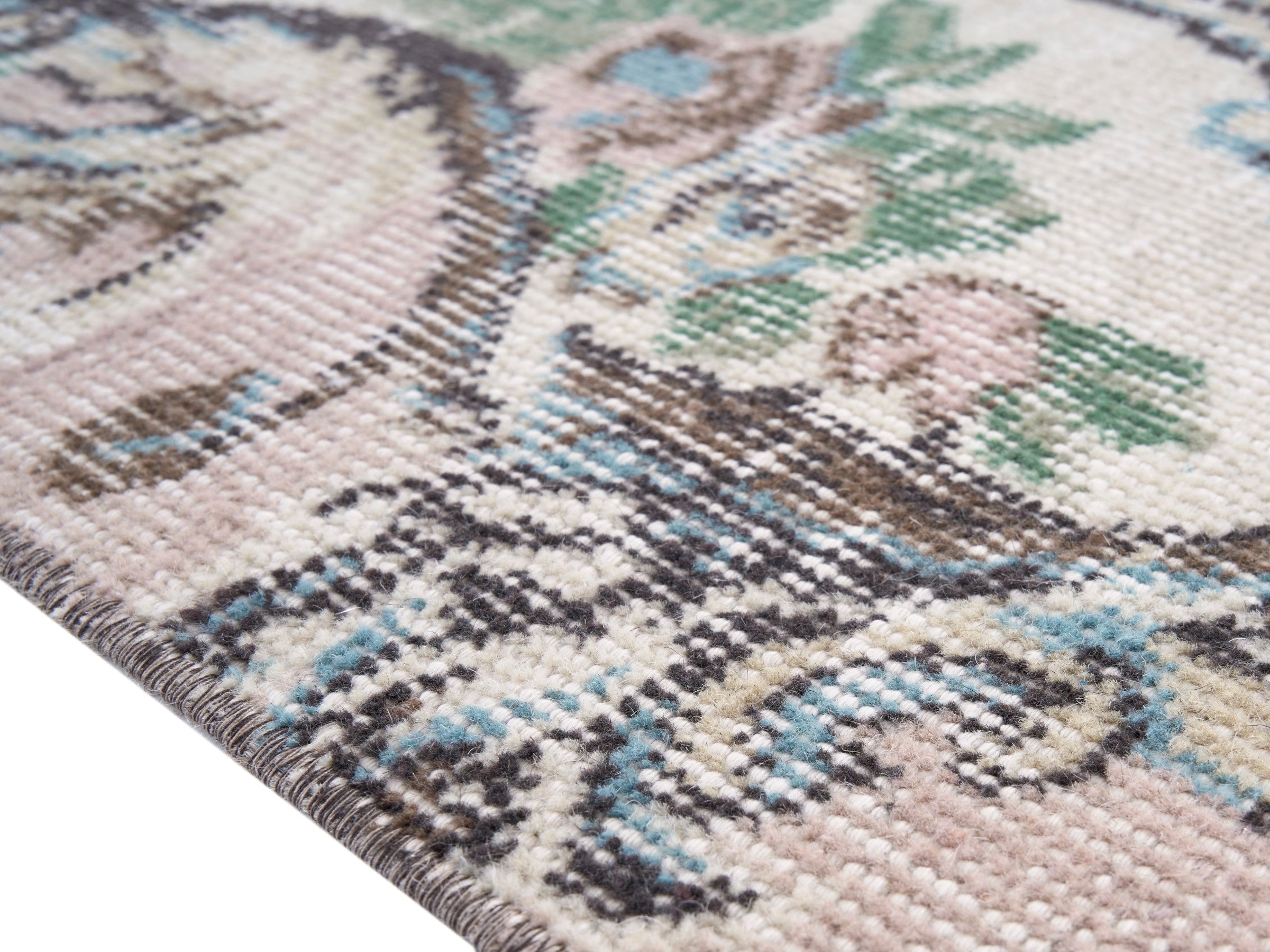 Turkish Isparta area rug in muted pink and cream, view 6 of 10