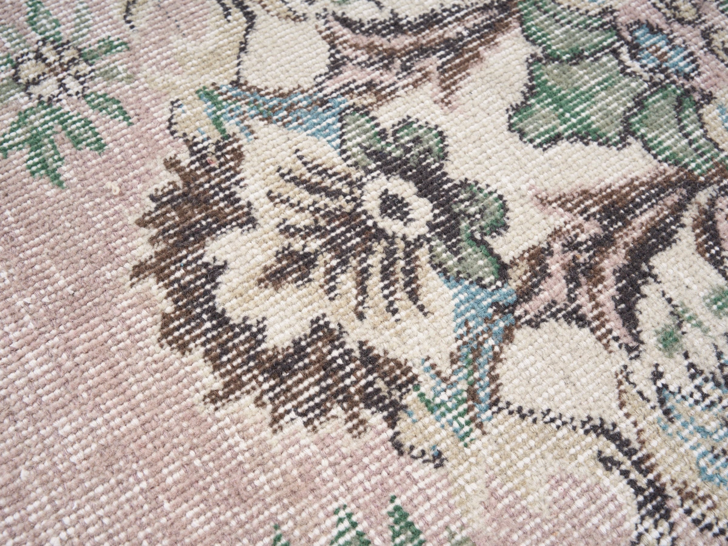 Turkish Isparta area rug in muted pink and cream, view 7 of 10