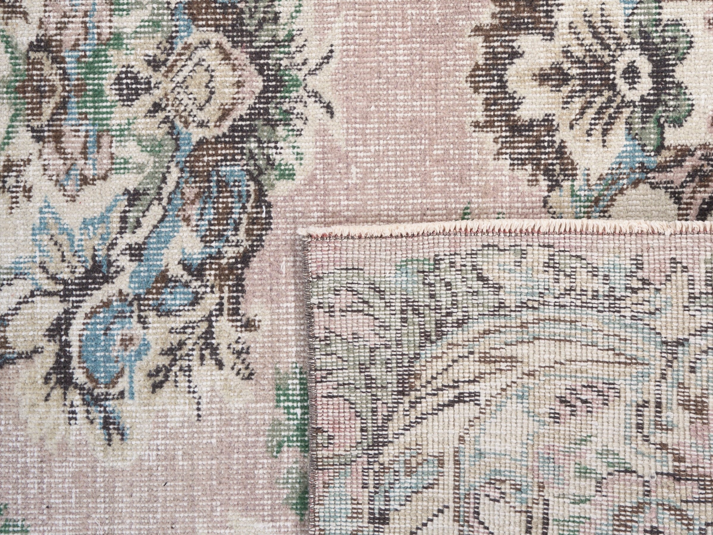 Turkish Isparta area rug in muted pink and cream, view 10 of 10