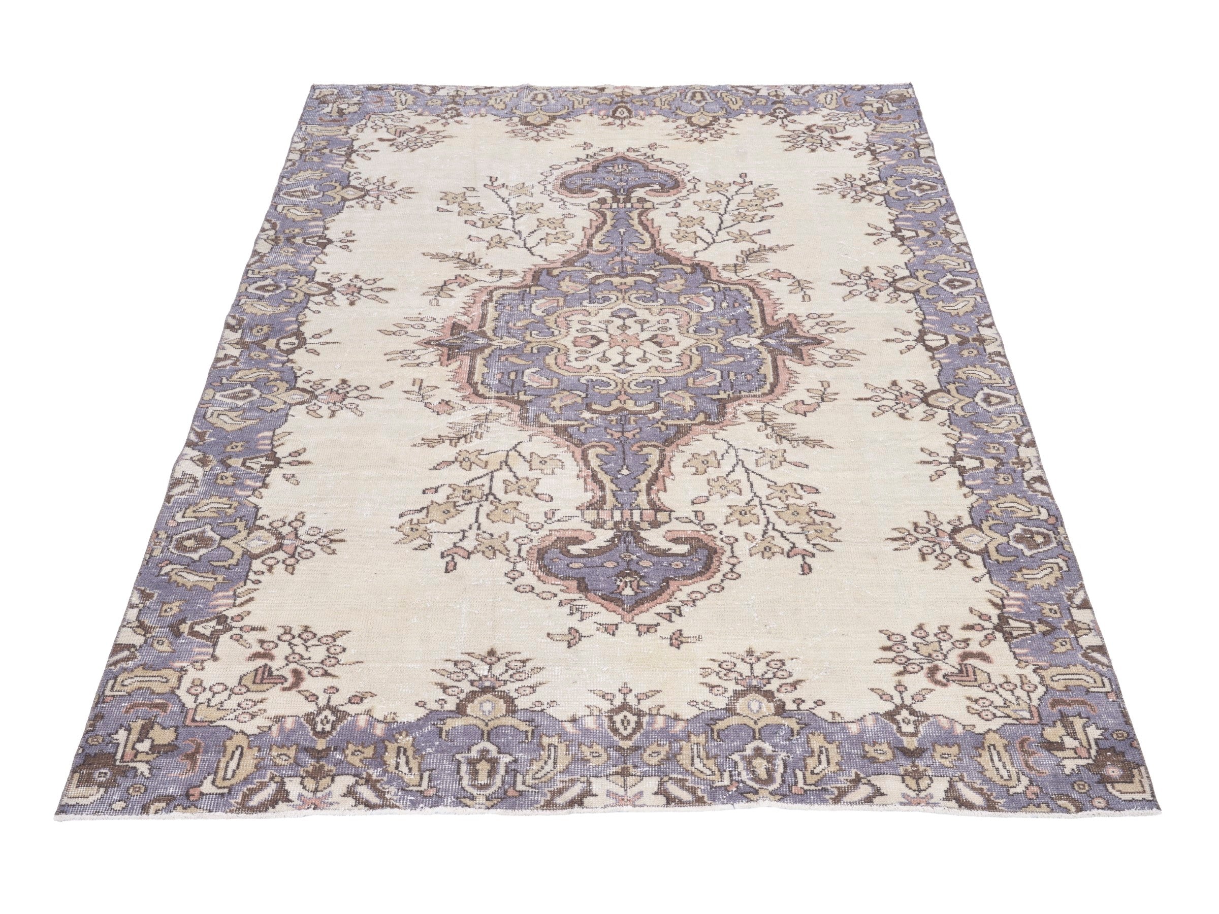 Turkish Isparta area rug in ivory and slate blue, view 2 of 10