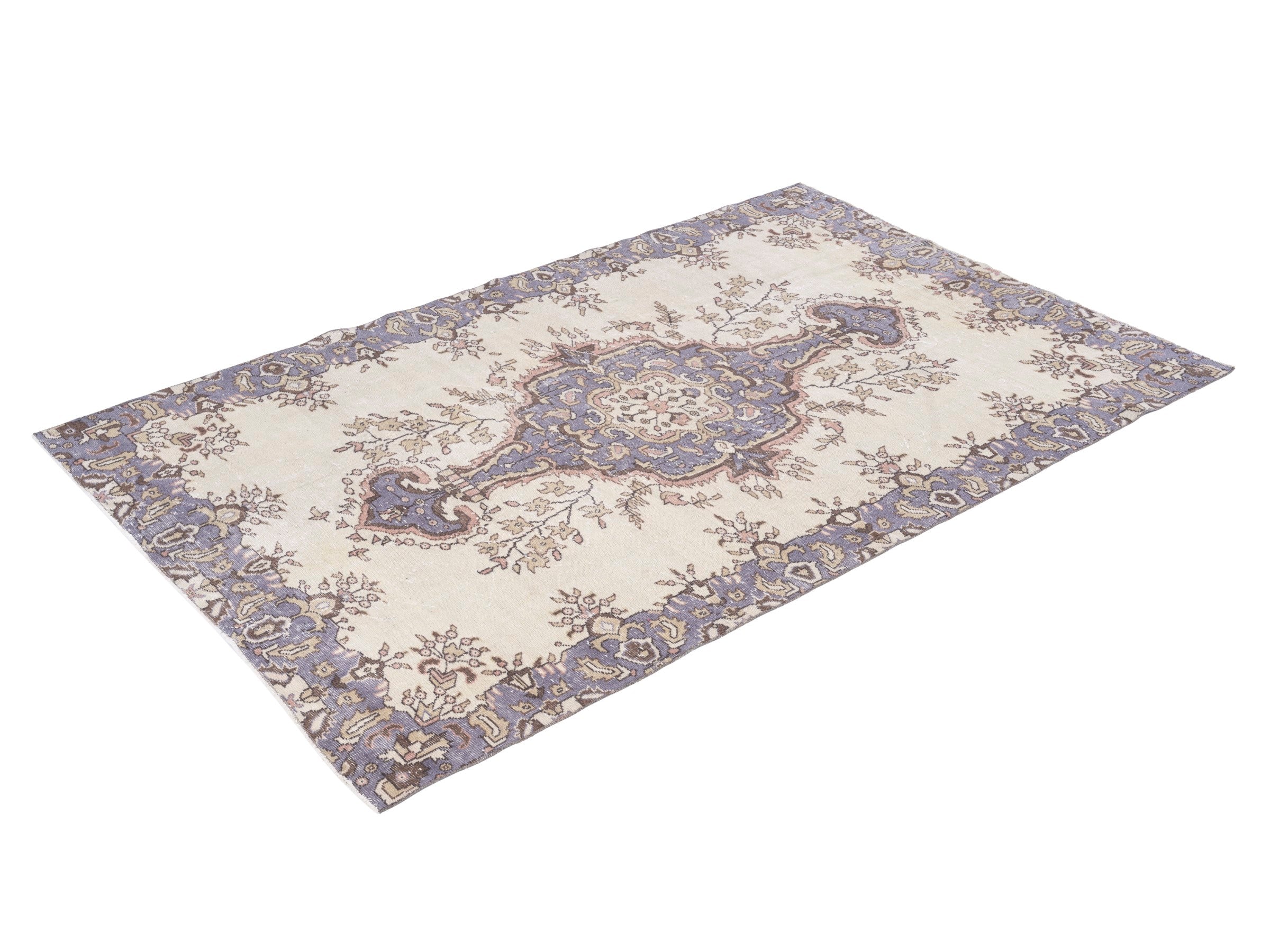 Turkish Isparta area rug in ivory and slate blue, view 3 of 10