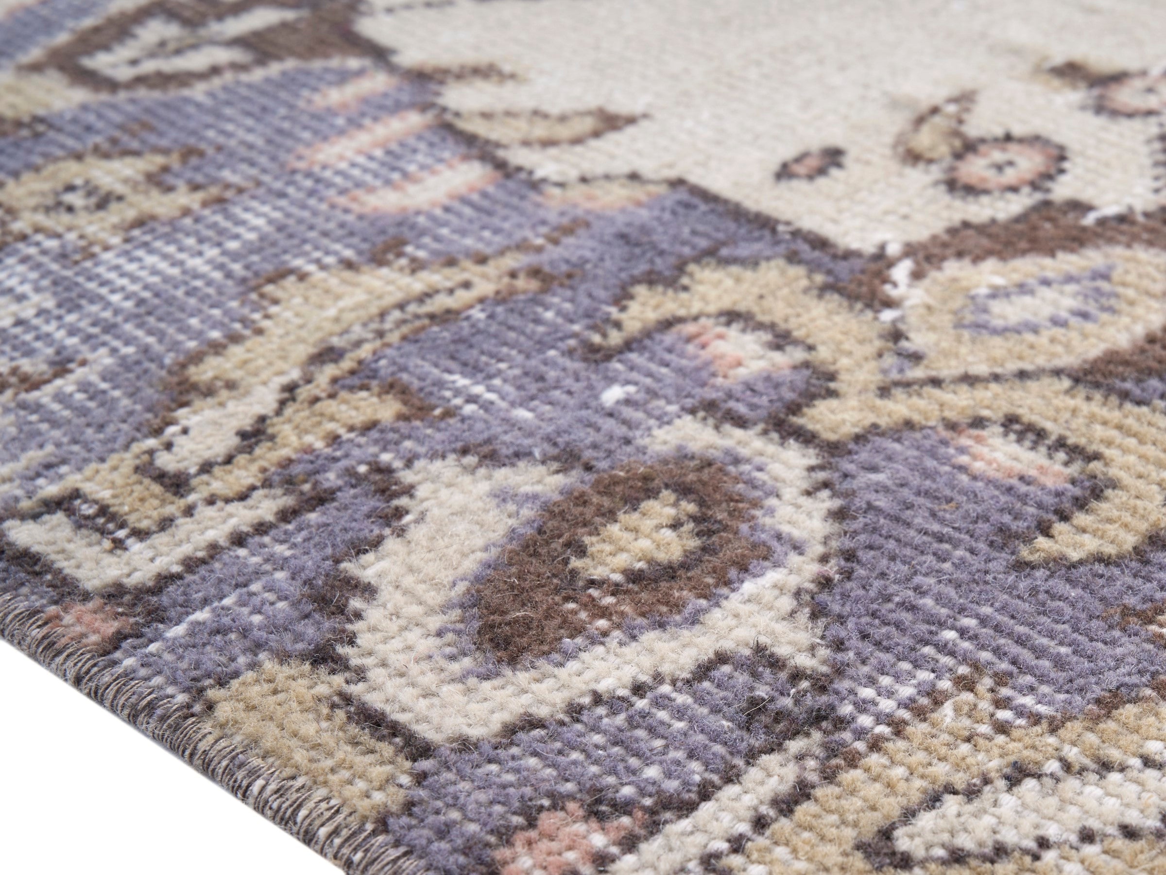 Turkish Isparta area rug in ivory and slate blue, view 6 of 10