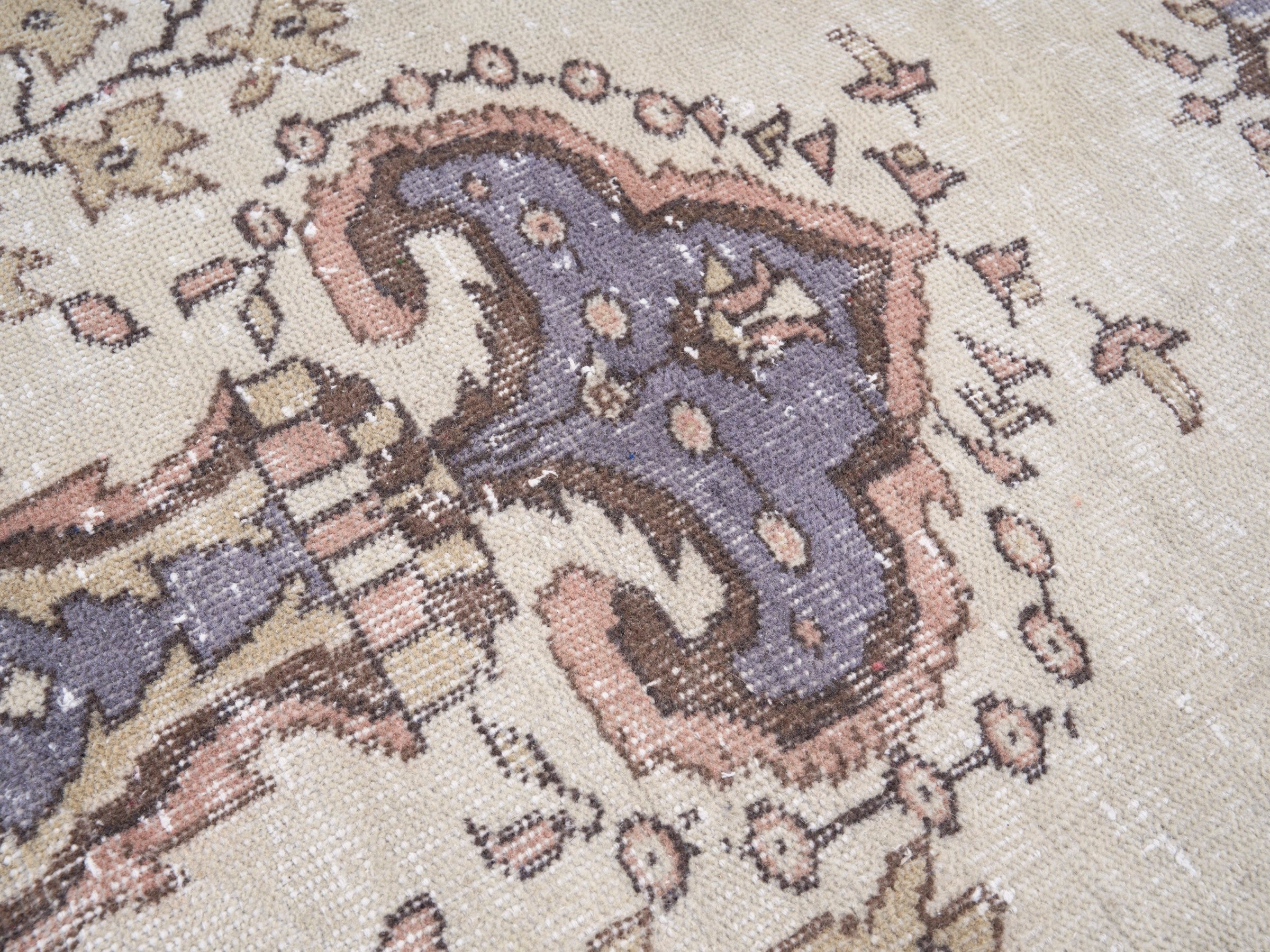 Turkish Isparta area rug in ivory and slate blue, view 7 of 10