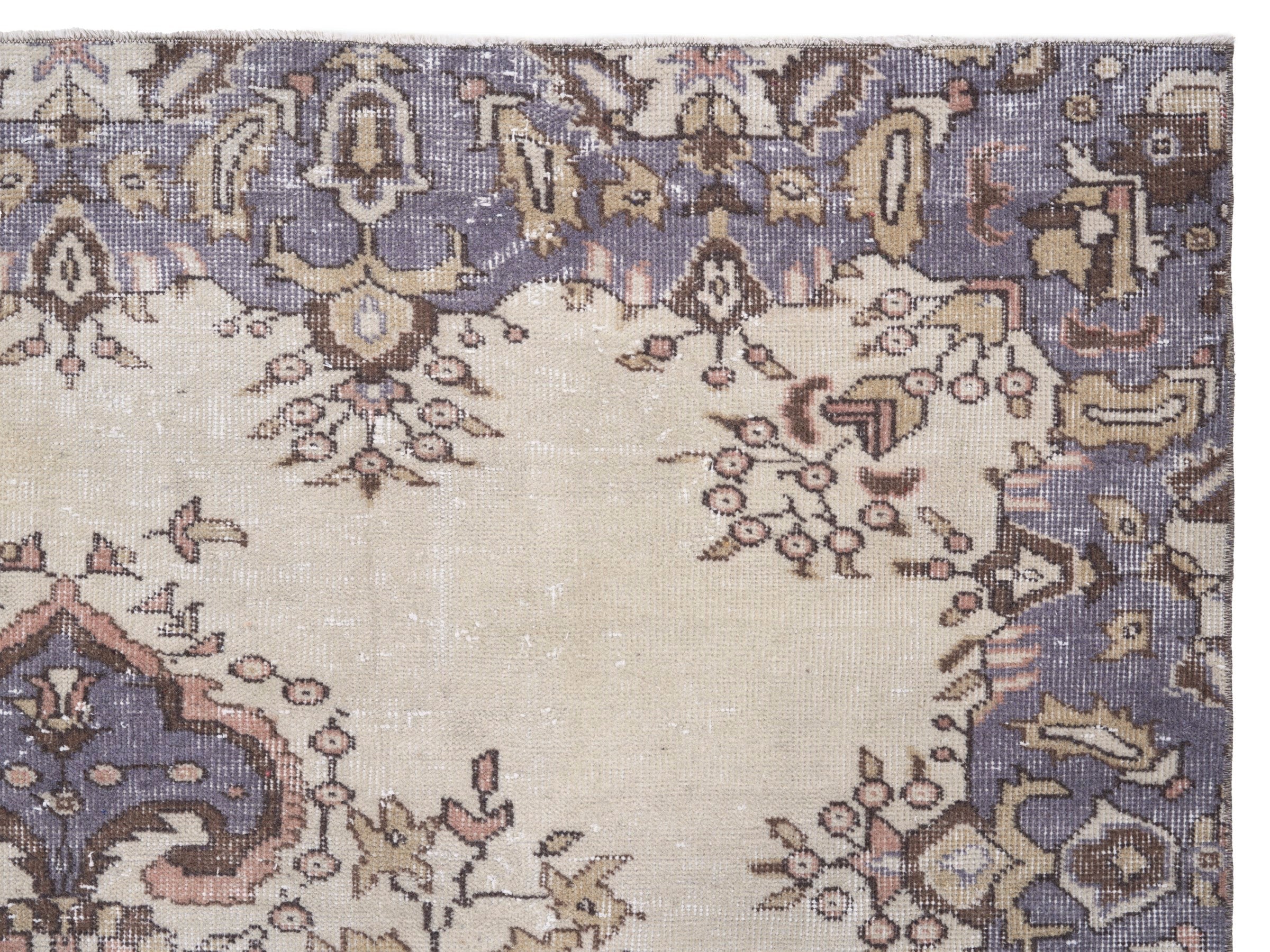 Turkish Isparta area rug in ivory and slate blue, view 8 of 10