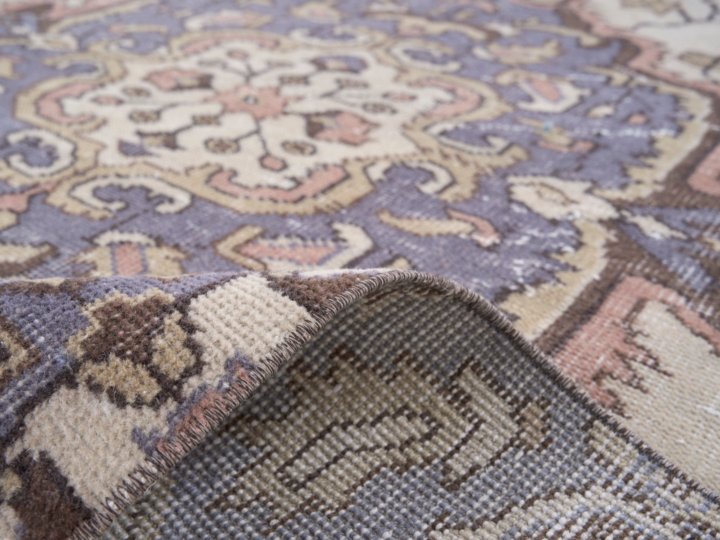 Turkish Isparta area rug in ivory and slate blue, view 9 of 10