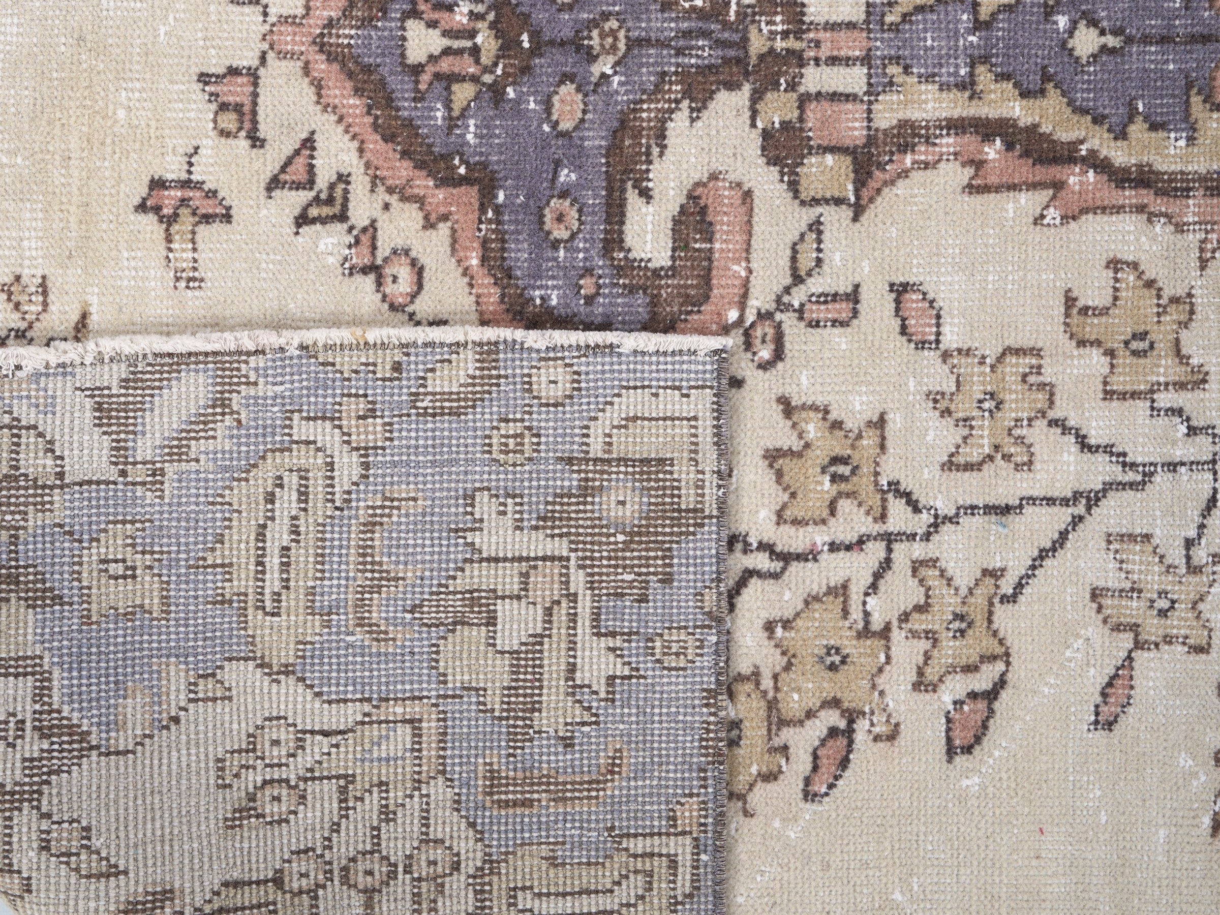 Turkish Isparta area rug in ivory and slate blue, view 10 of 10