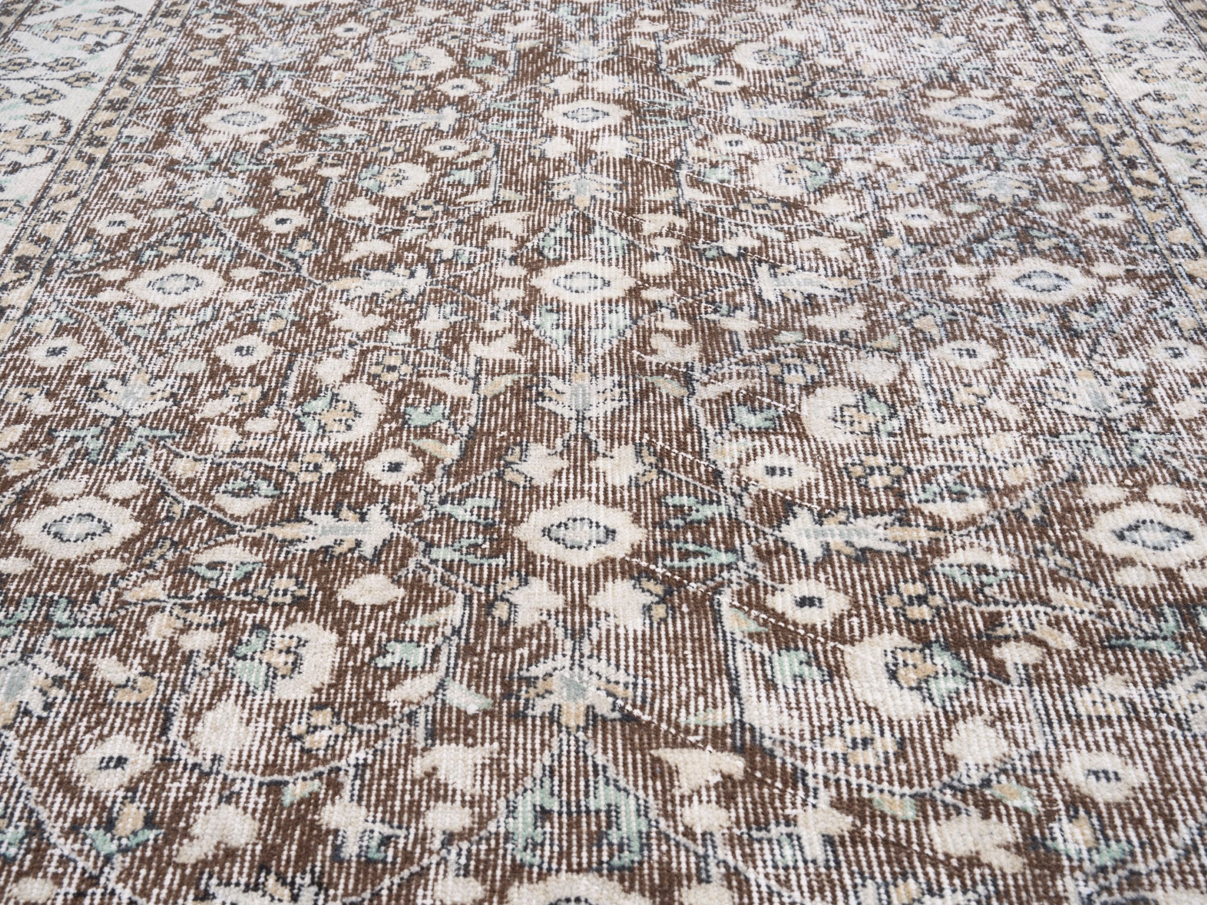 Turkish Isparta area rug in taupe and cream, view 4 of 10