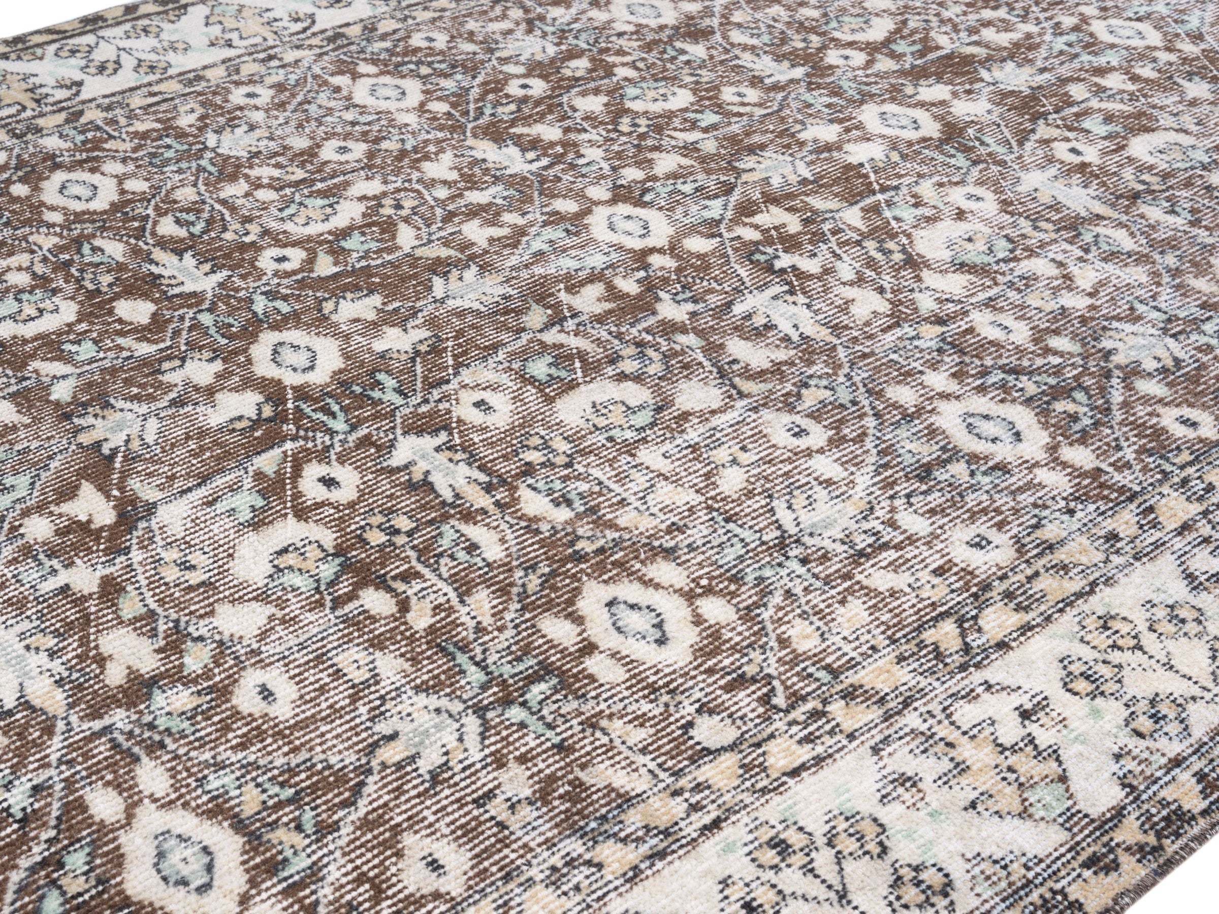 Turkish Isparta area rug in taupe and cream, view 5 of 10