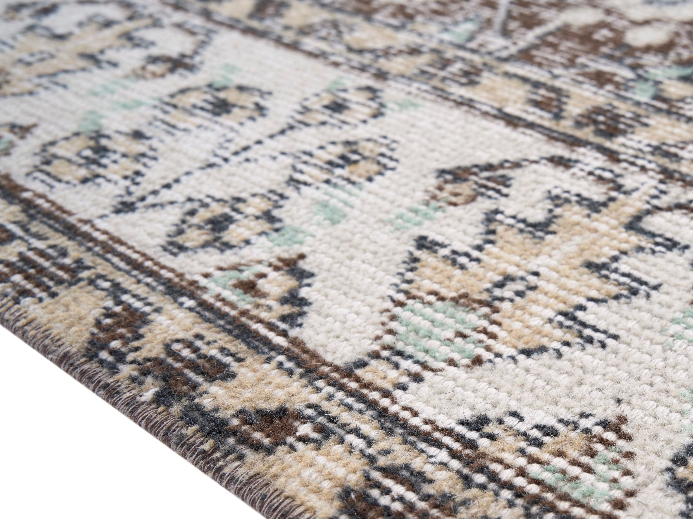 Turkish Isparta area rug in taupe and cream, view 6 of 10