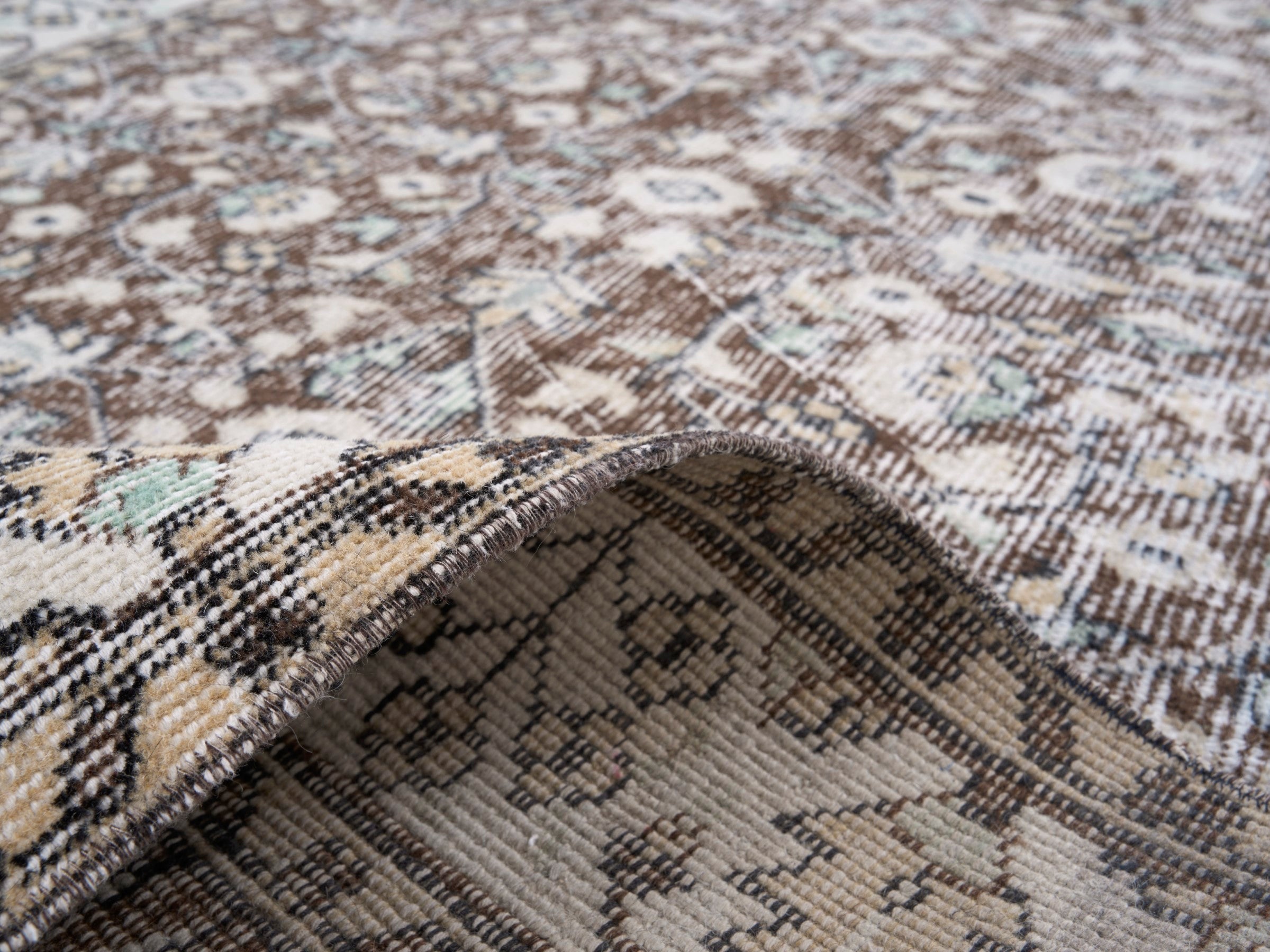 Turkish Isparta area rug in taupe and cream, view 9 of 10