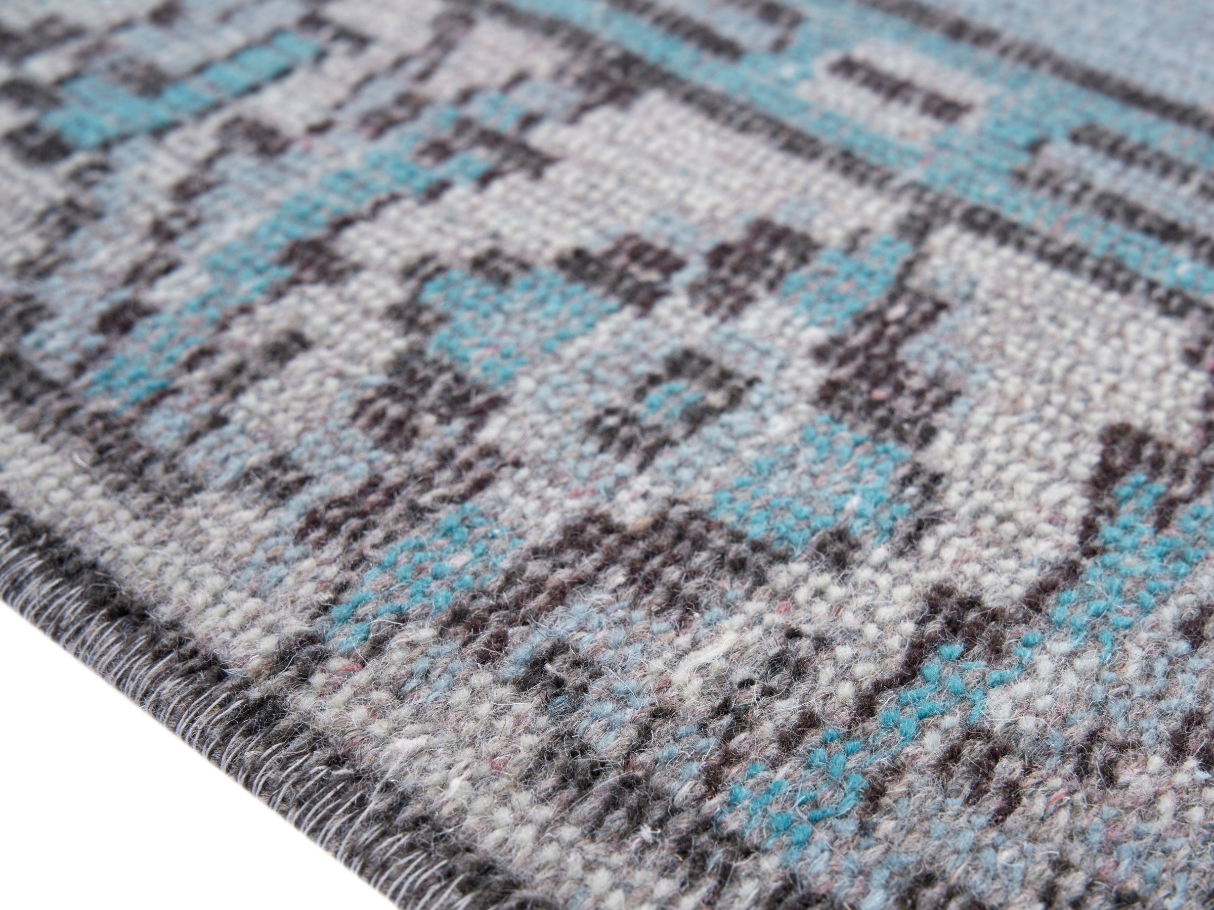 Turkish Manisa area rug in powder blue and blue gray, view 6 of 10
