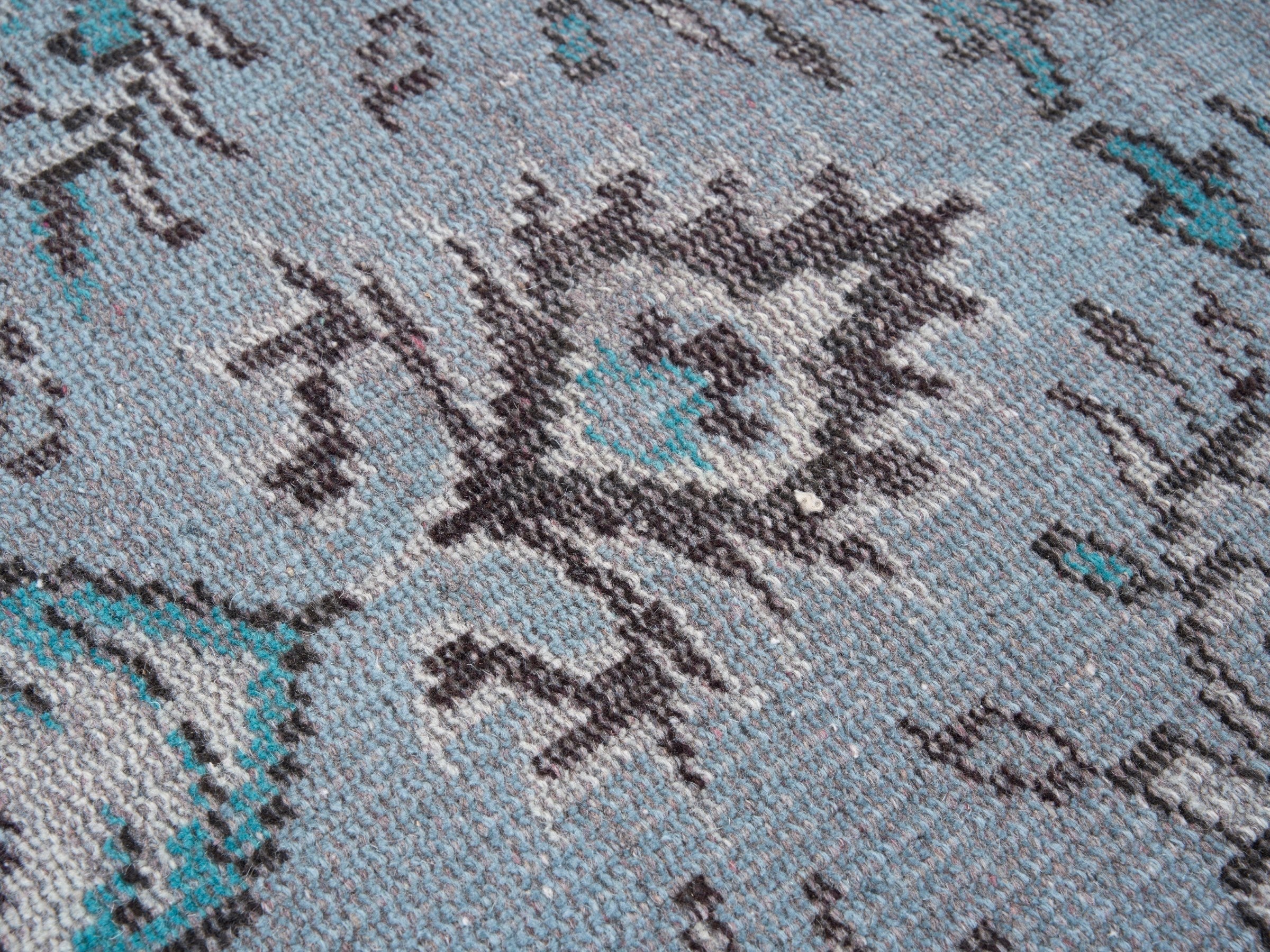 Turkish Manisa area rug in powder blue and blue gray, view 7 of 10