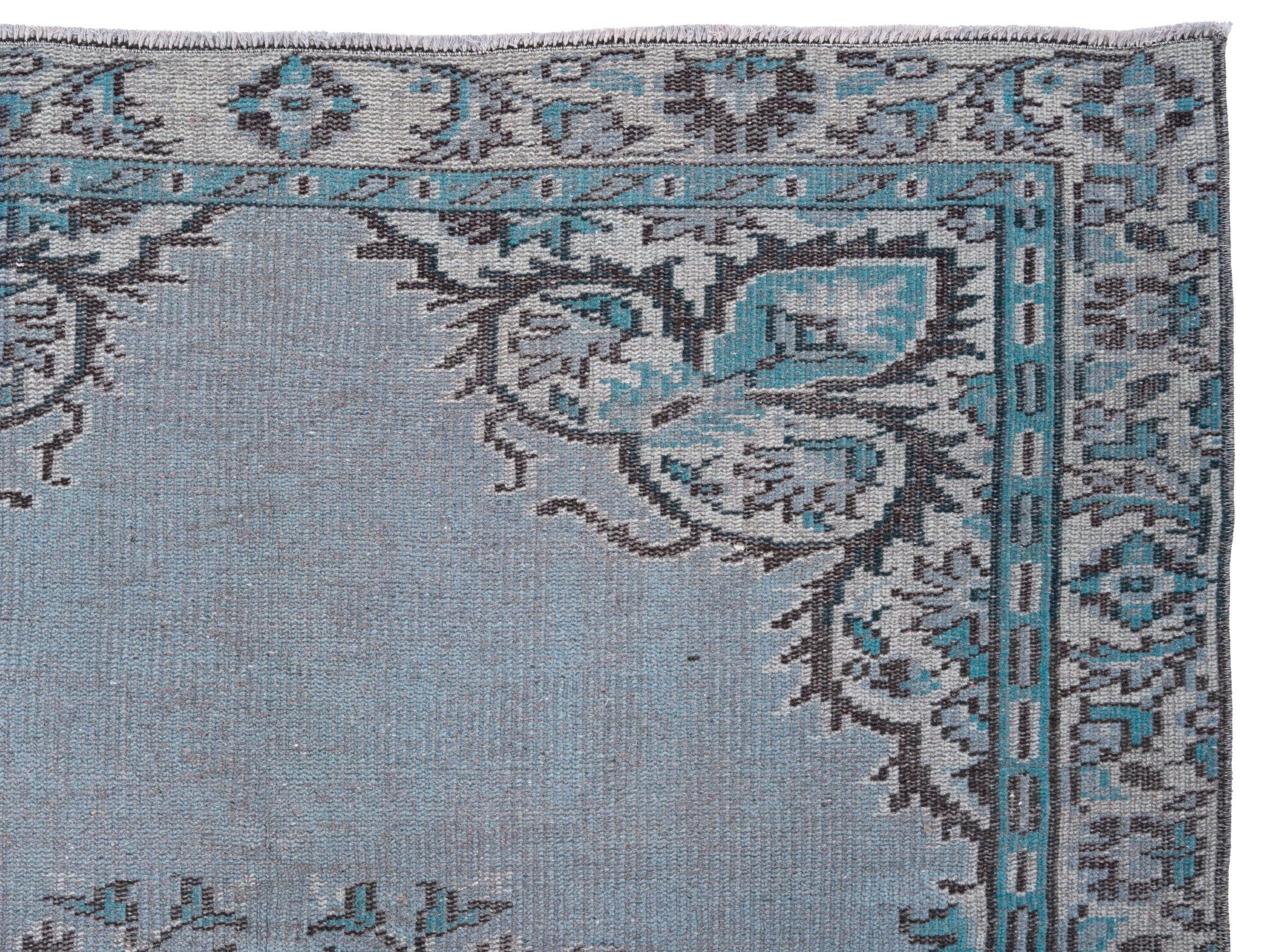 Turkish Manisa area rug in powder blue and blue gray, view 8 of 10