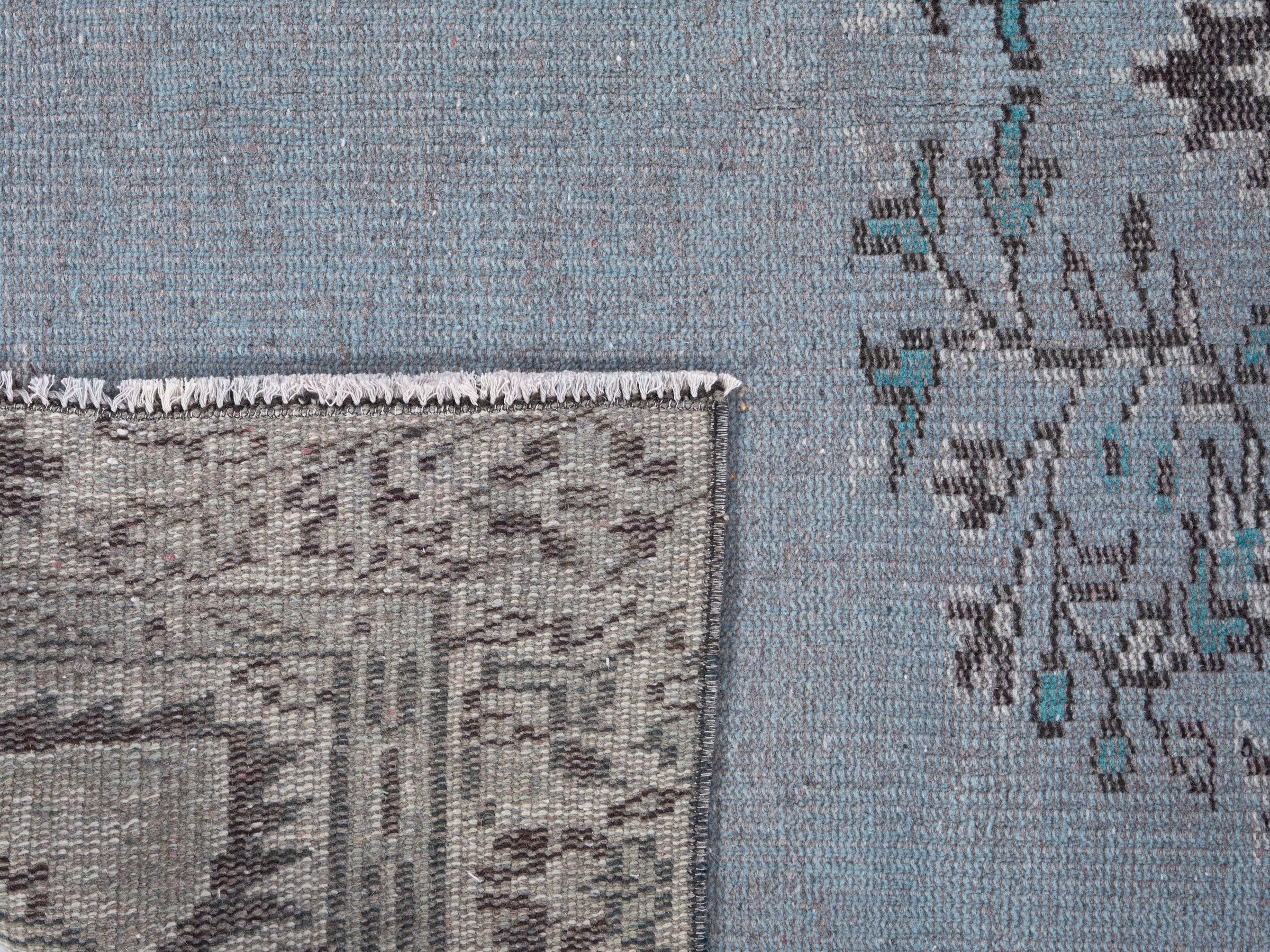 Turkish Manisa area rug in powder blue and blue gray, view 10 of 10