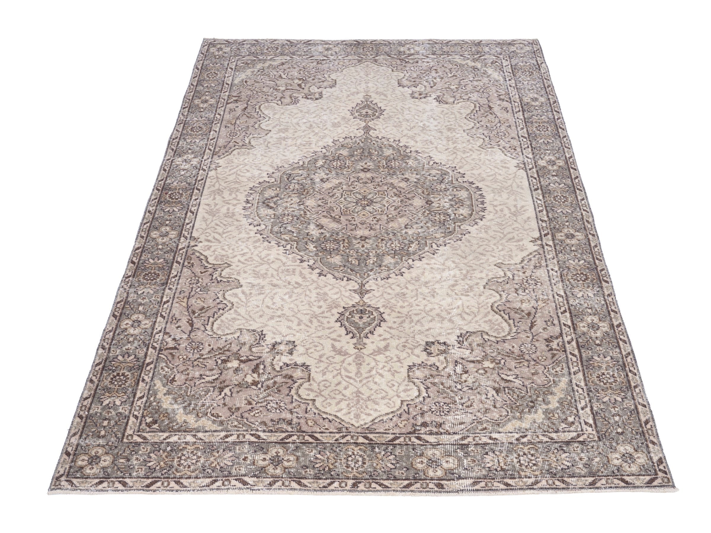 Turkish Isparta area rug in cream and taupe, view 2 of 10
