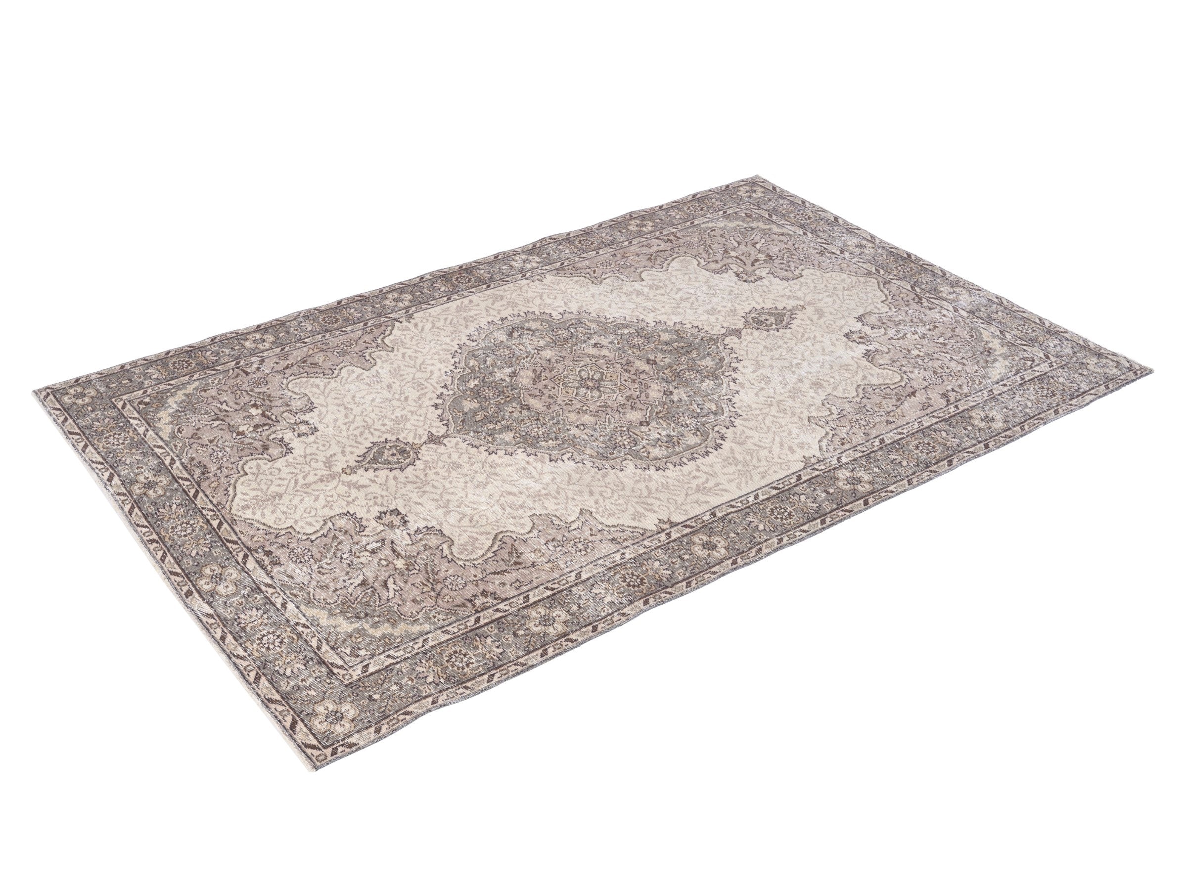 Turkish Isparta area rug in cream and taupe, view 3 of 10