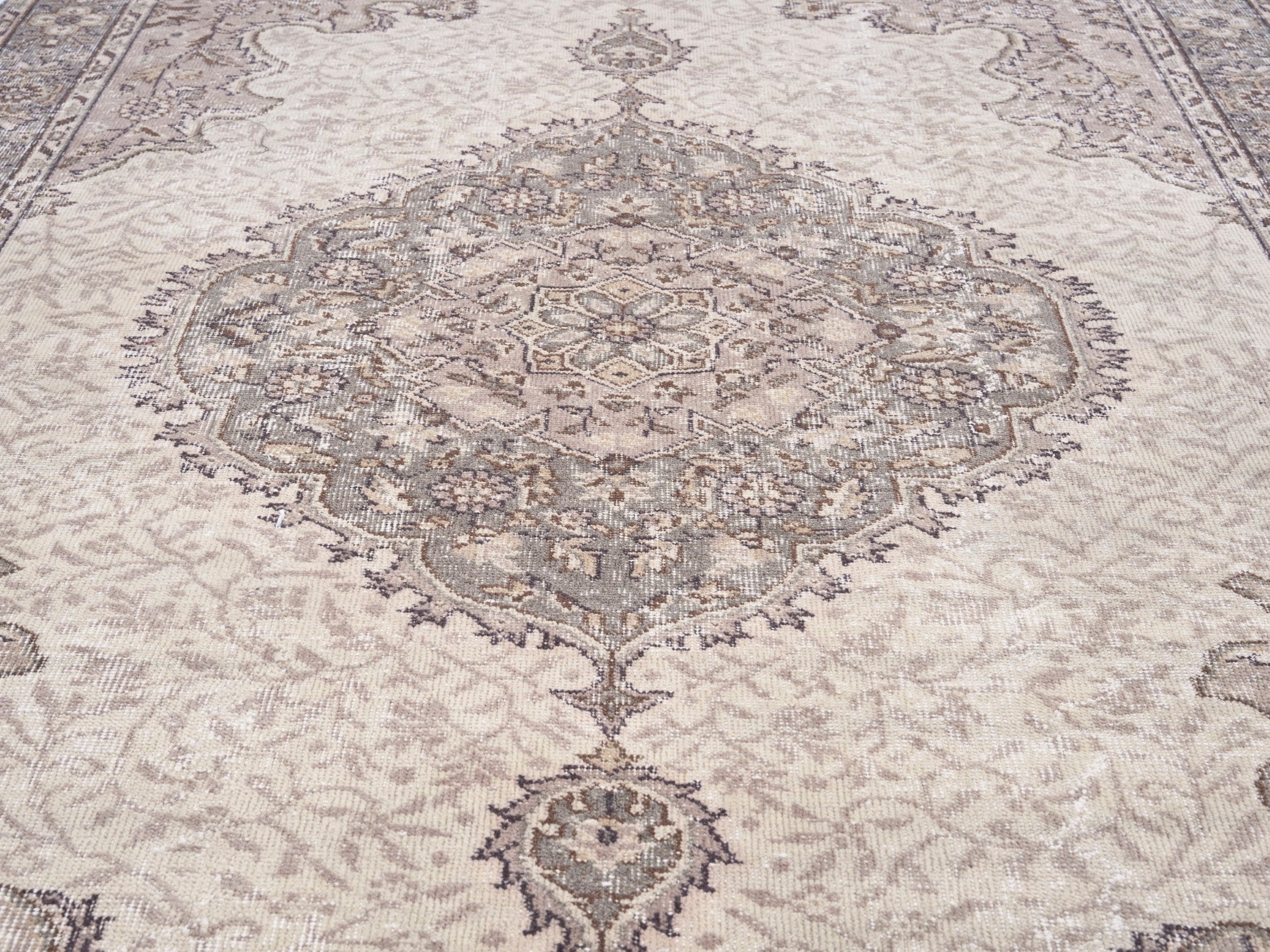 Turkish Isparta area rug in cream and taupe, view 4 of 10