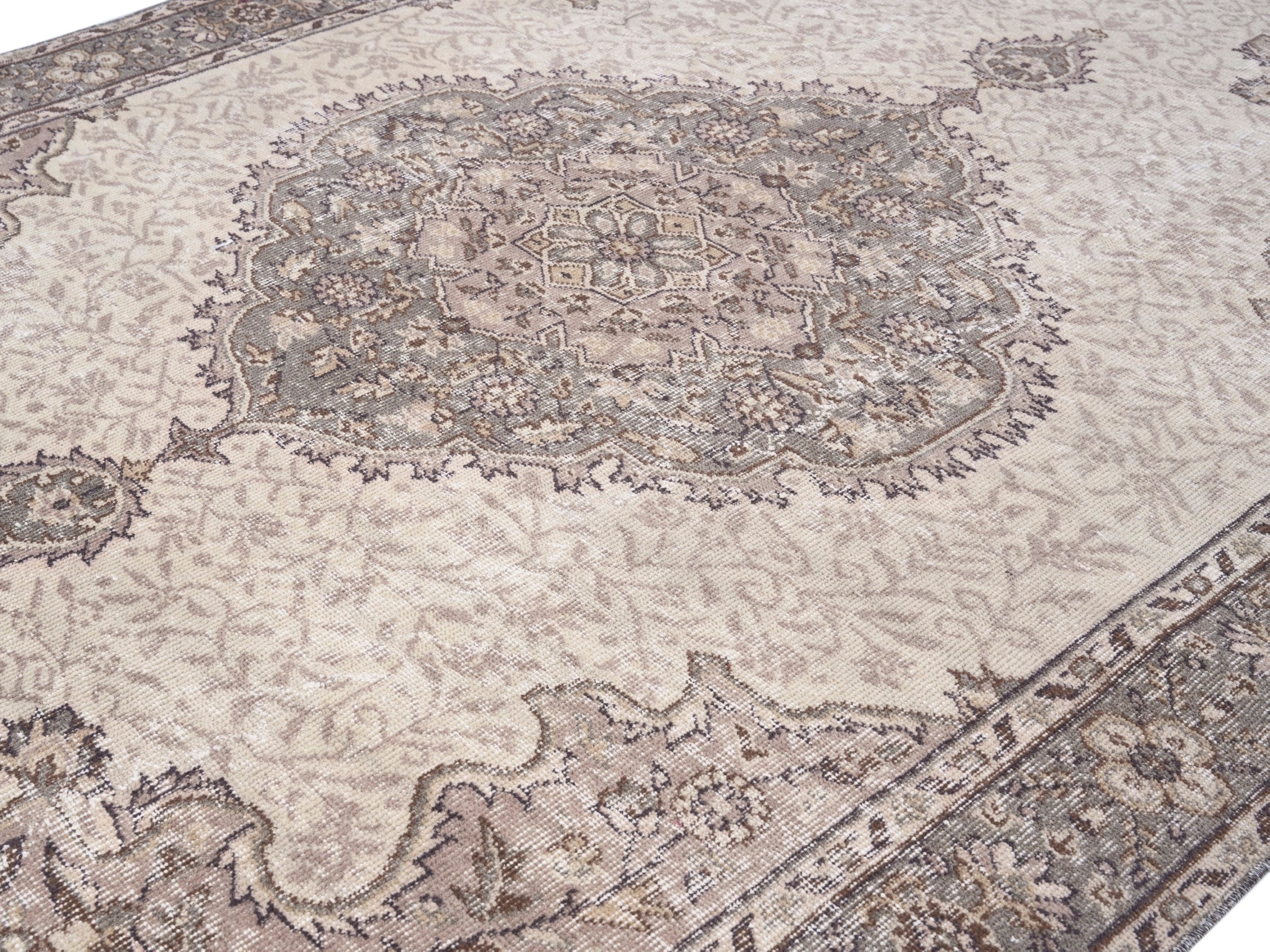 Turkish Isparta area rug in cream and taupe, view 5 of 10