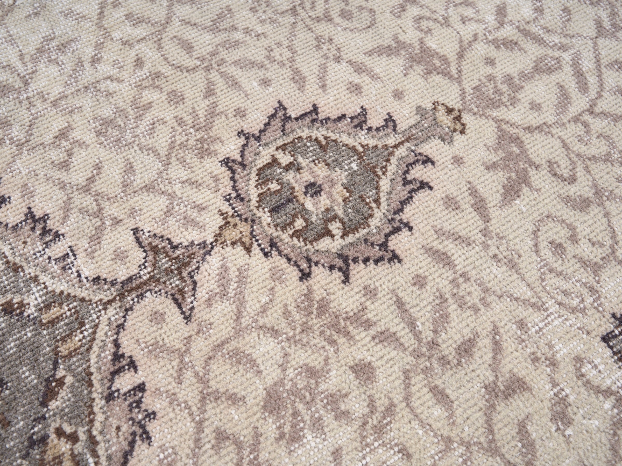 Turkish Isparta area rug in cream and taupe, view 7 of 10