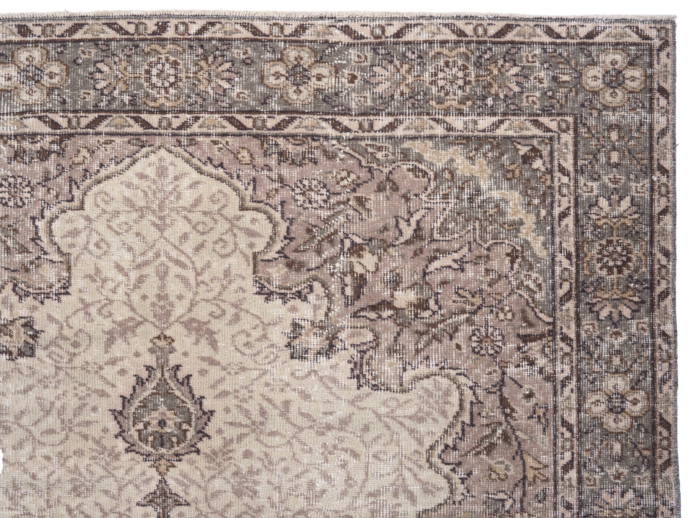 Turkish Isparta area rug in cream and taupe, view 8 of 10