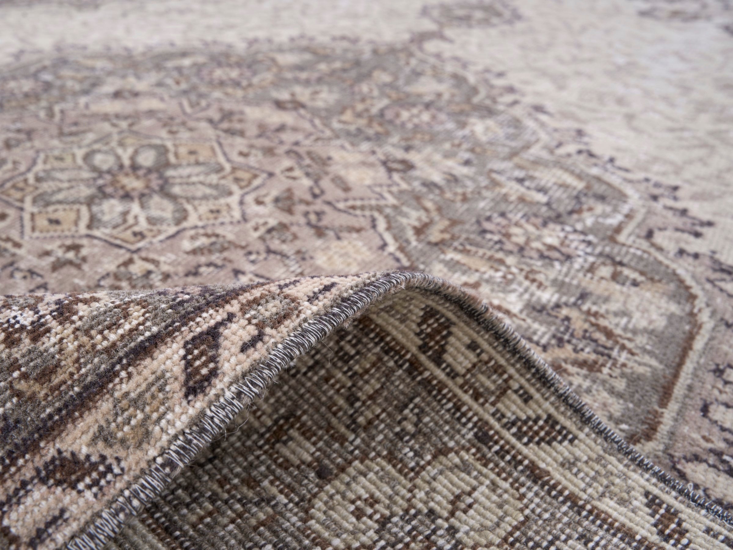 Turkish Isparta area rug in cream and taupe, view 9 of 10