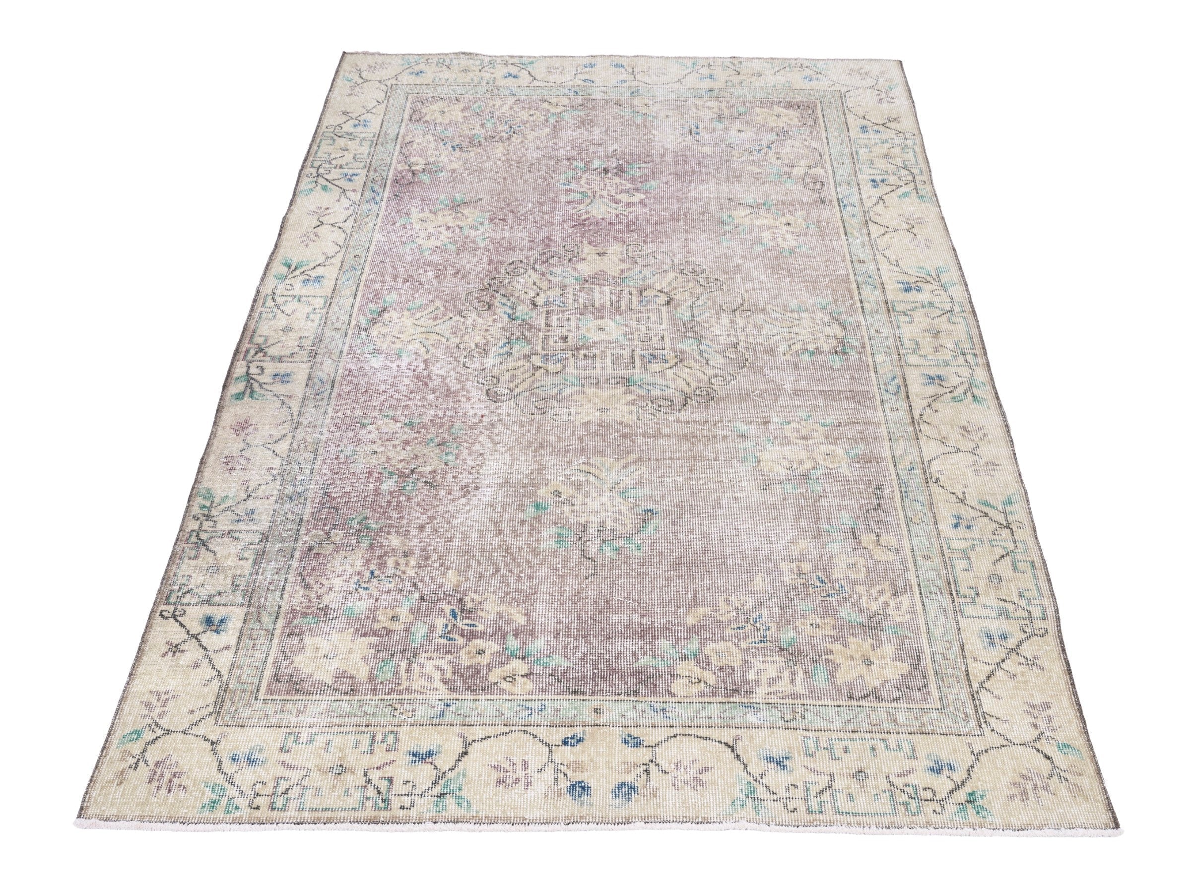 Turkish Isparta area rug in dusty rose and cream, view 2 of 10