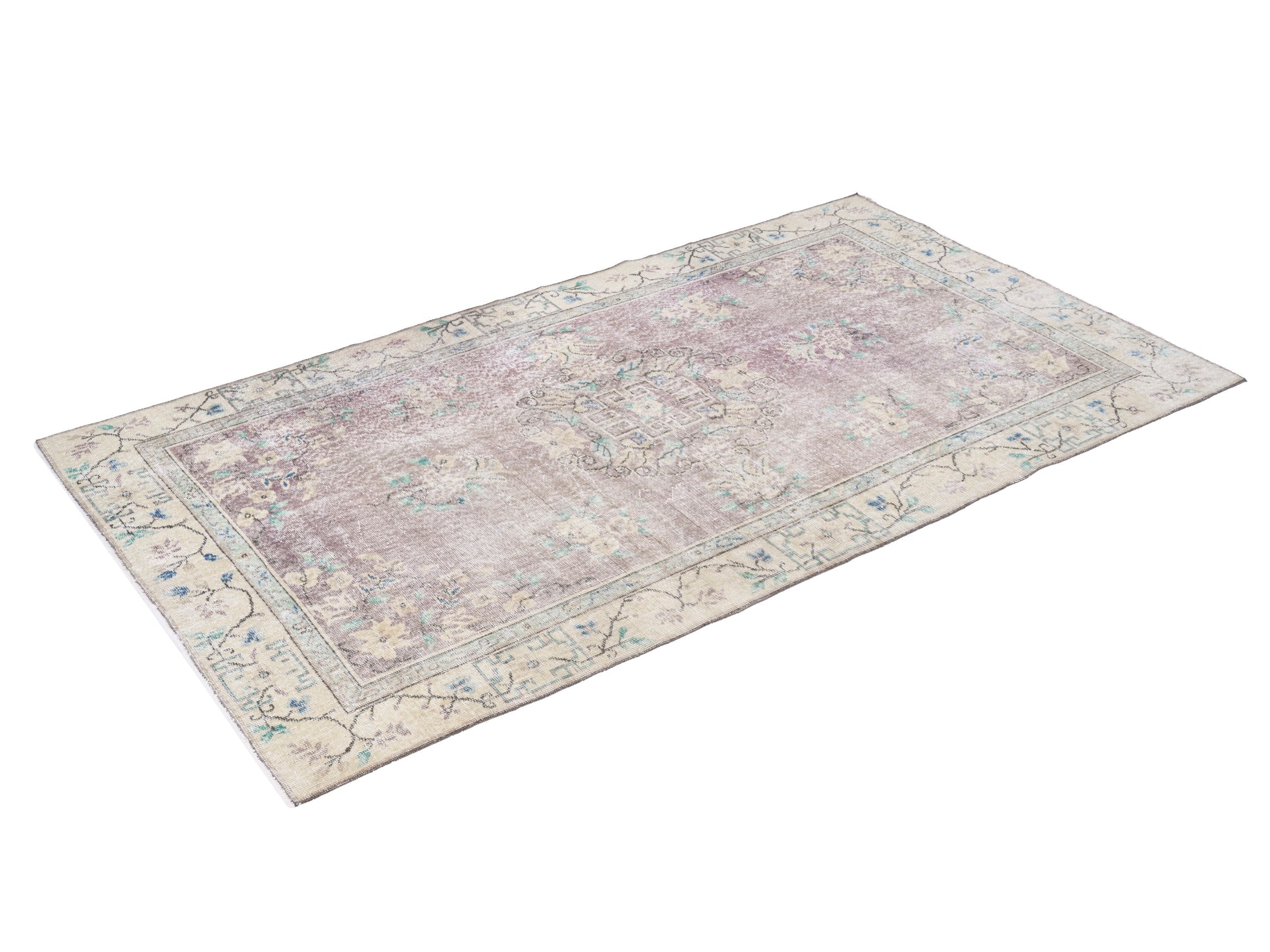 Turkish Isparta area rug in dusty rose and cream, view 3 of 10