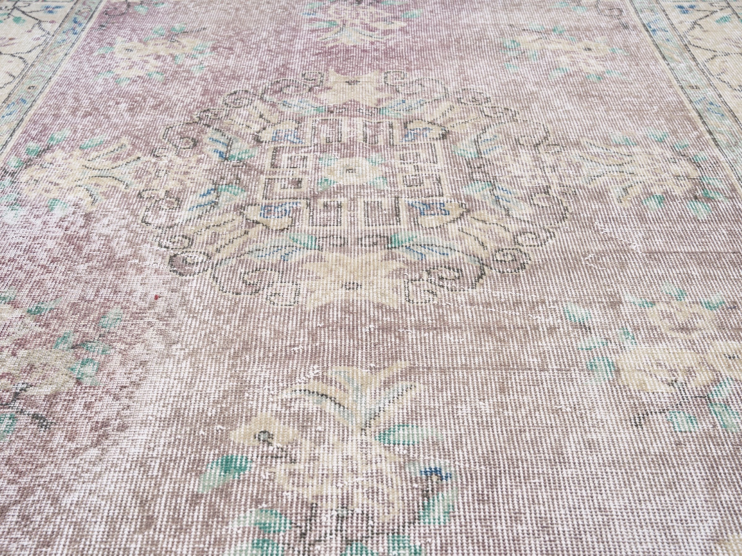 Turkish Isparta area rug in dusty rose and cream, view 4 of 10
