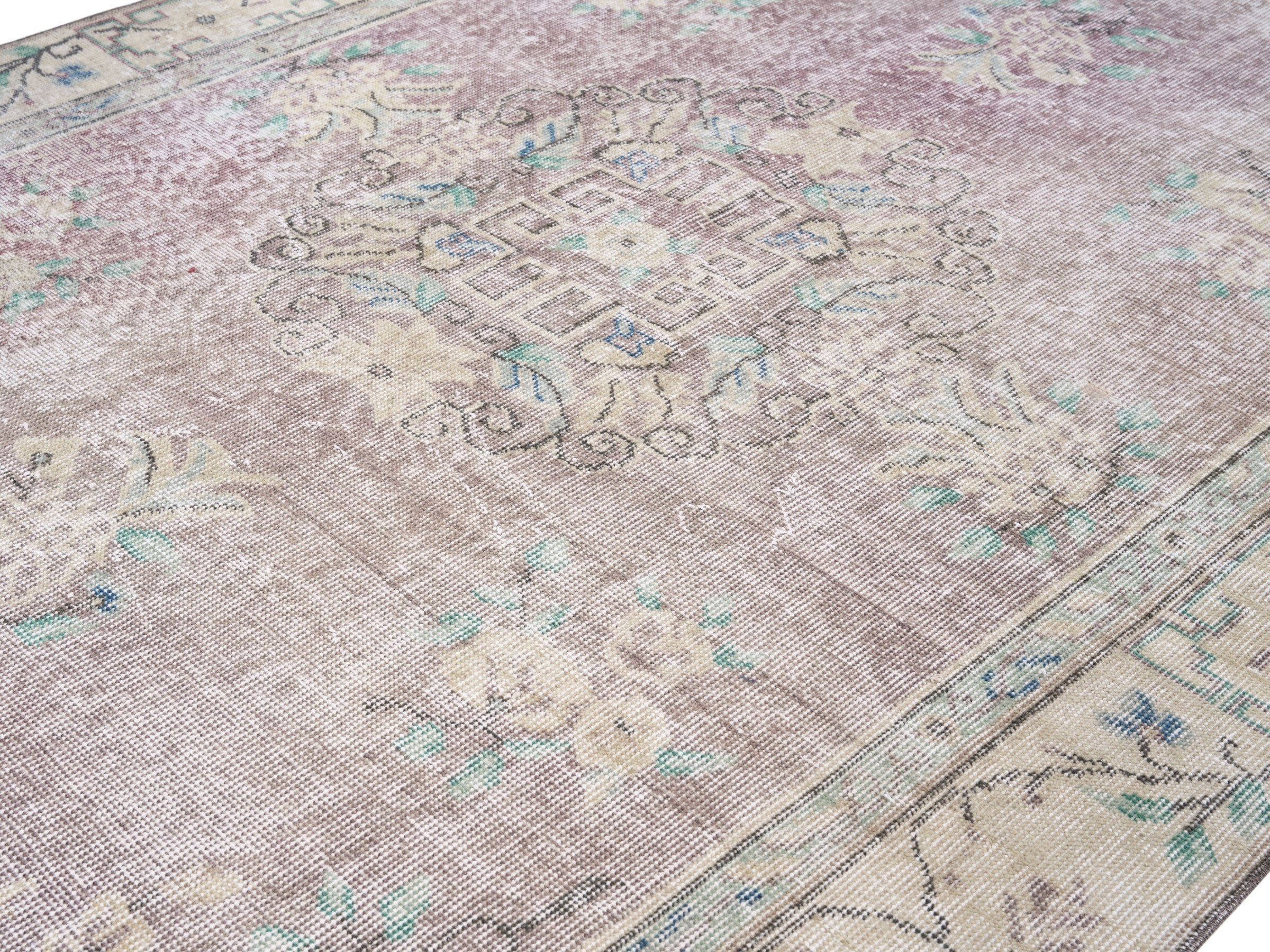 Turkish Isparta area rug in dusty rose and cream, view 5 of 10