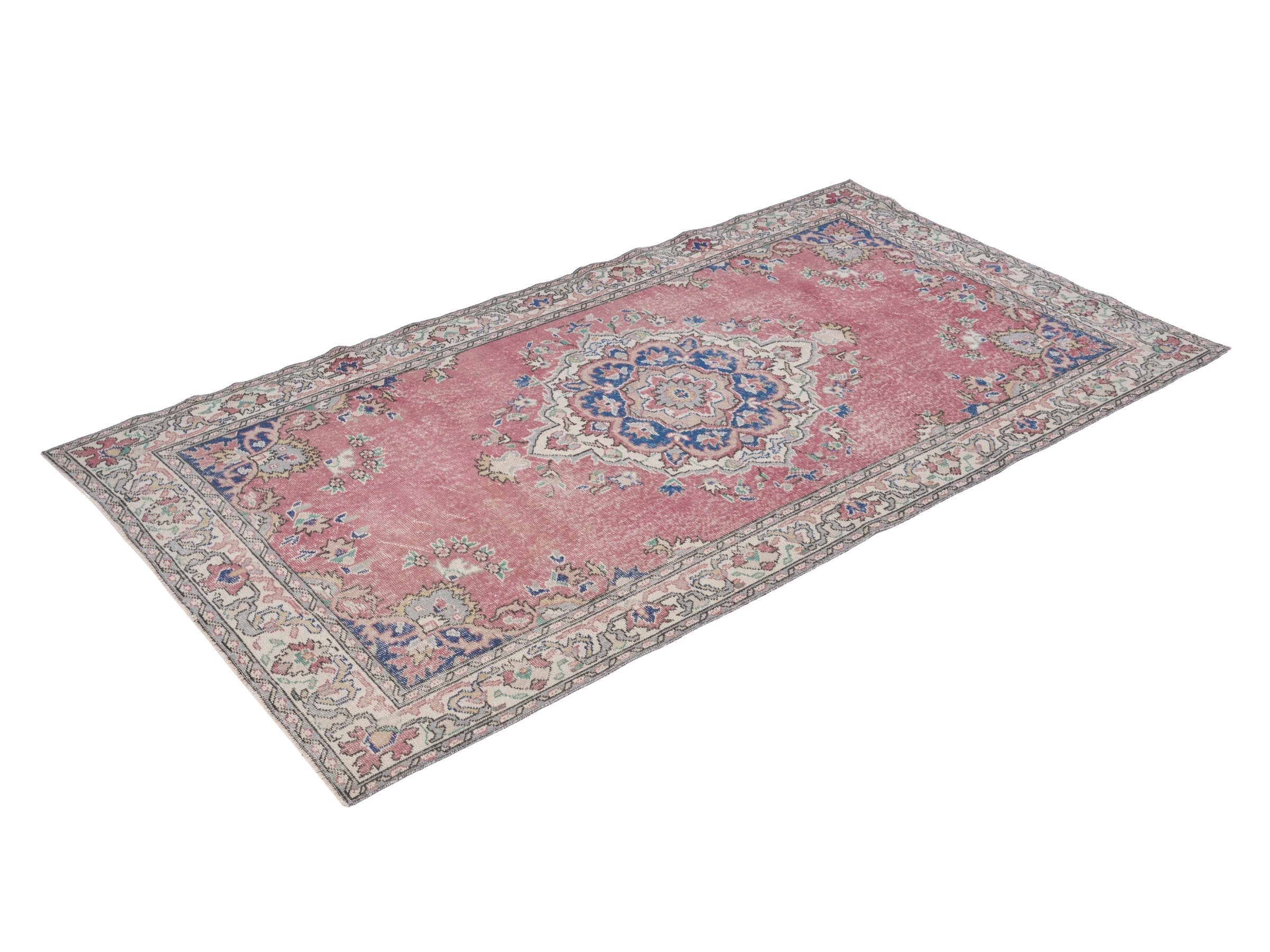 Turkish Isparta area rug in muted pink and off-white, view 3 of 10