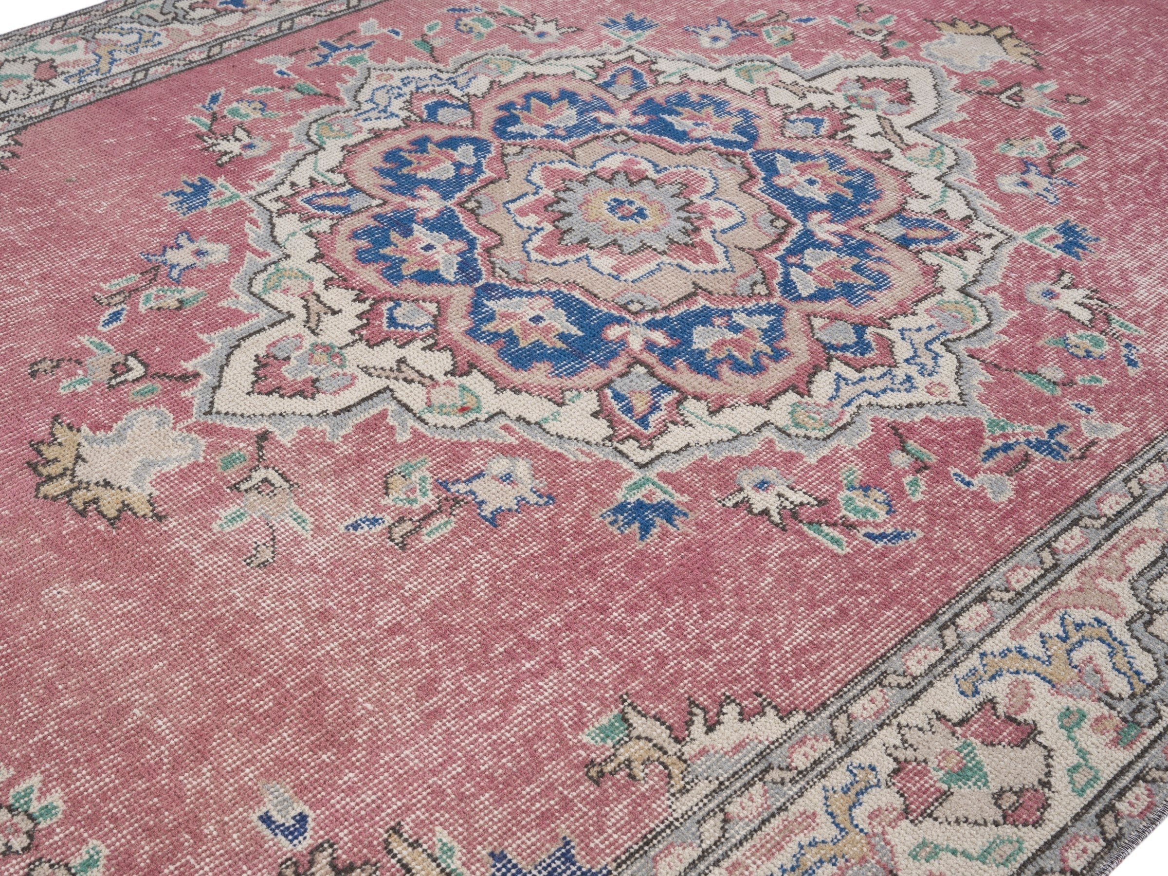 Turkish Isparta area rug in muted pink and off-white, view 5 of 10