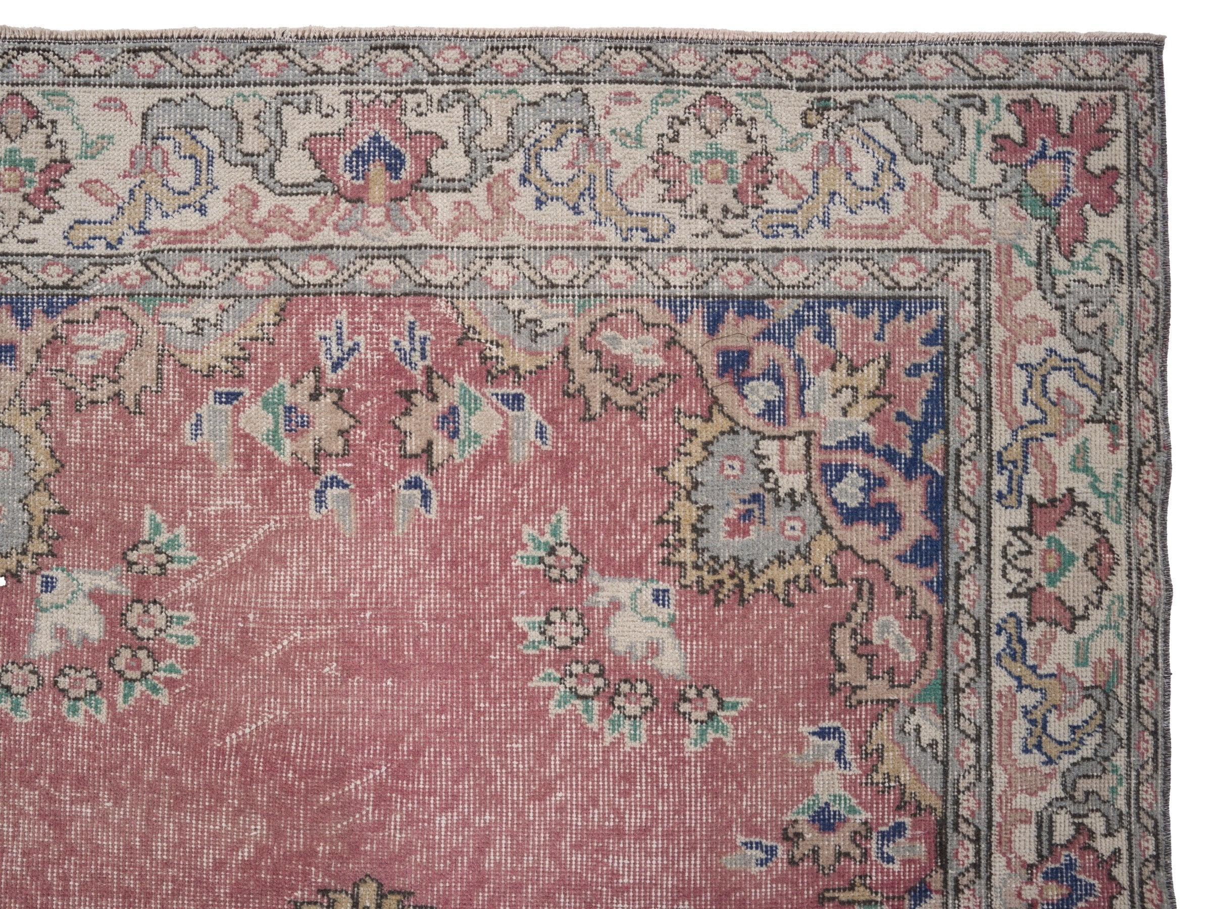 Turkish Isparta area rug in muted pink and off-white, view 8 of 10