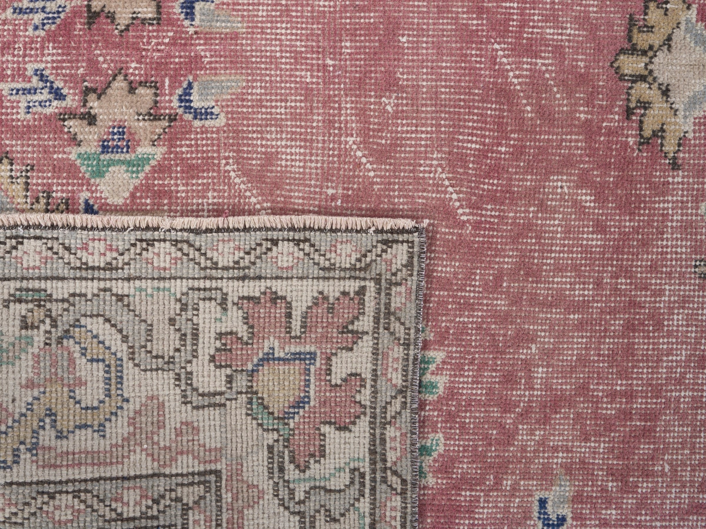 Turkish Isparta area rug in muted pink and off-white, view 10 of 10